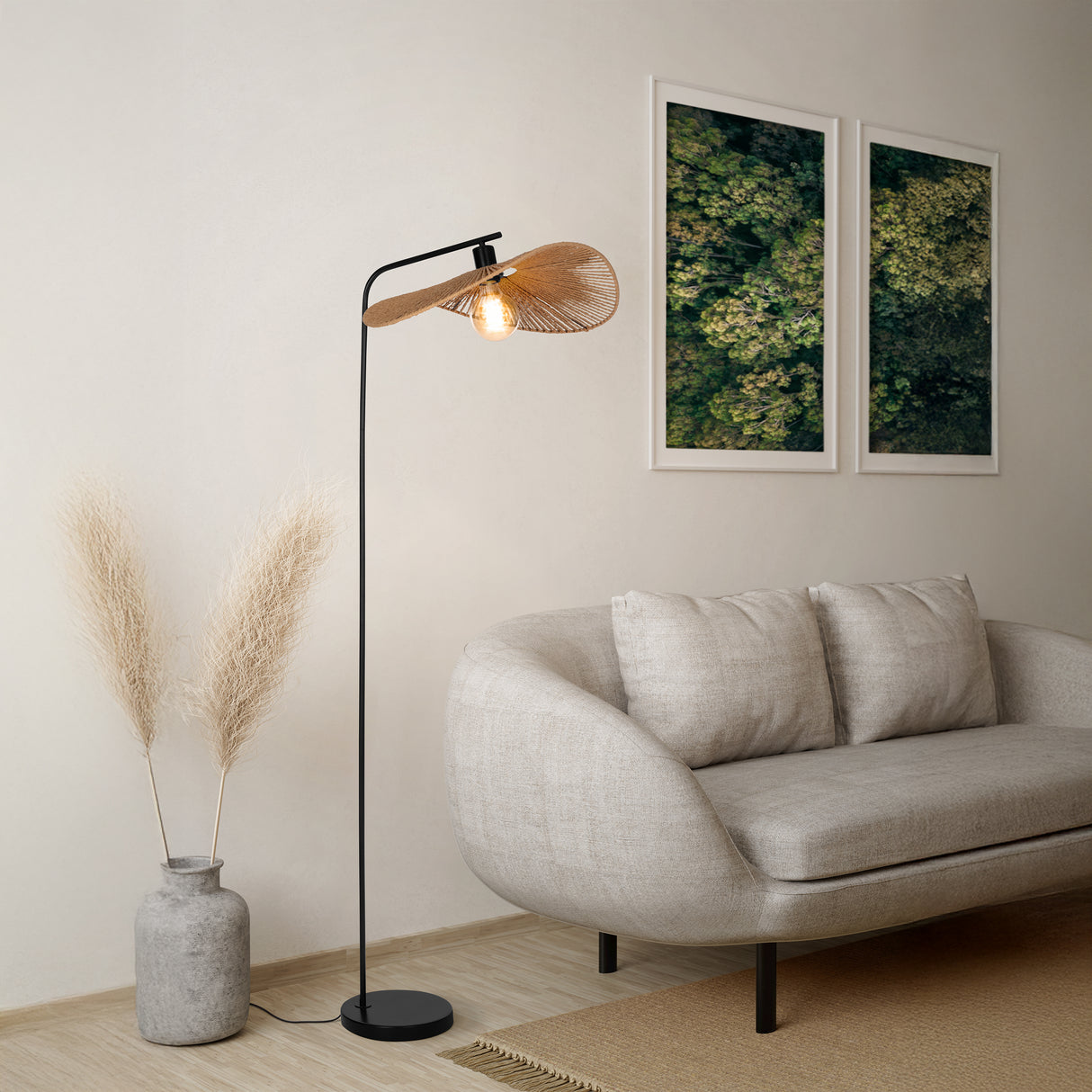 Eglo EU SIRUELA Vintage Floor Lamp – Black Steel, Natural Paper Shade, E27 Fitting