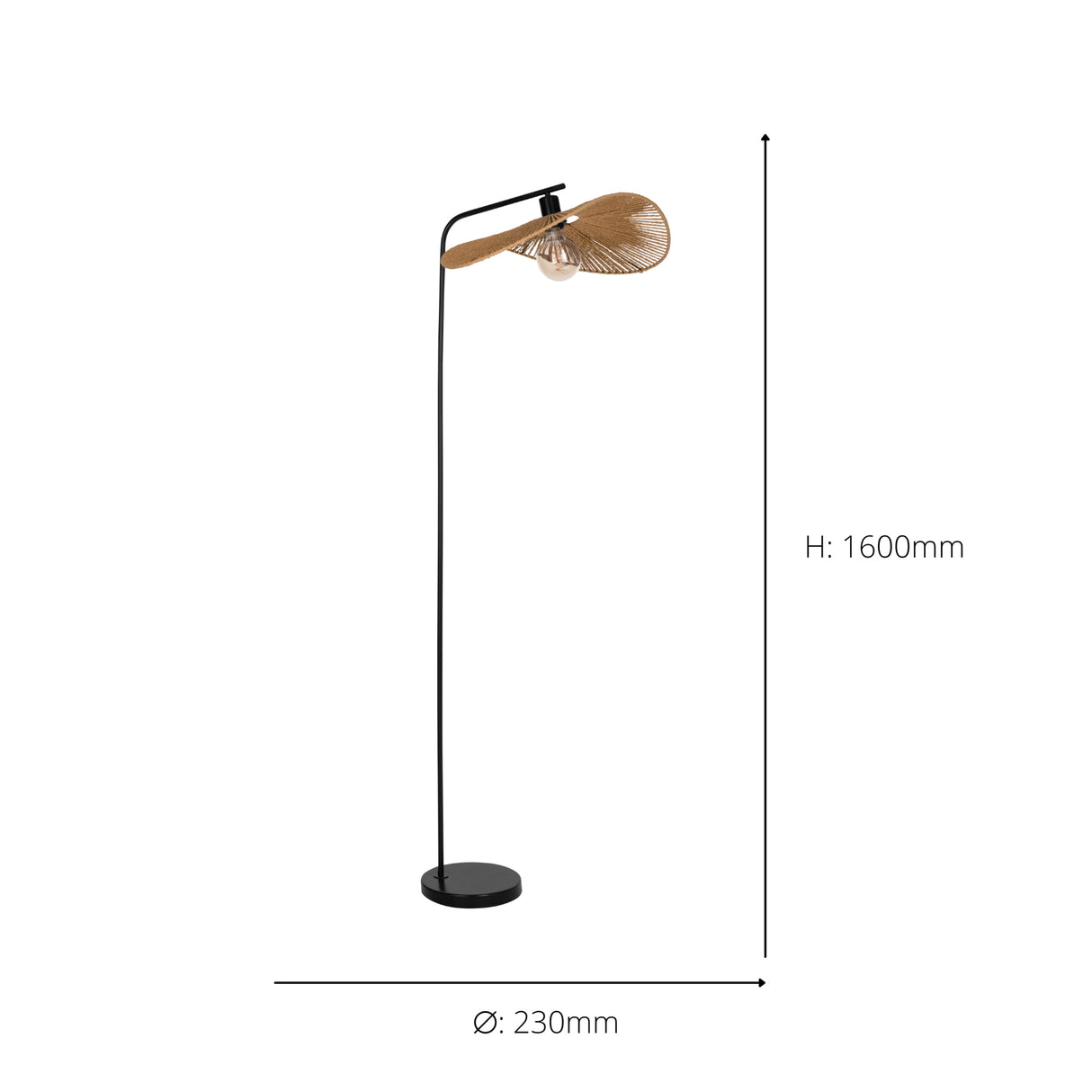 Eglo EU SIRUELA Vintage Floor Lamp – Black Steel, Natural Paper Shade, E27 Fitting