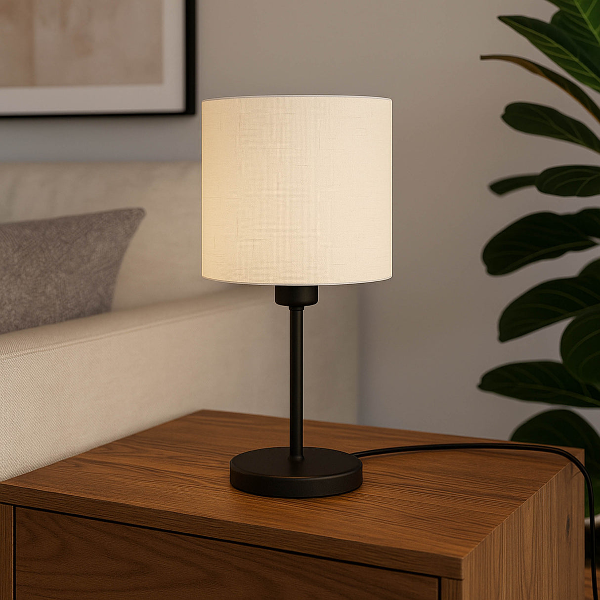Eglo EU Montetto 1 Table Lamp Natural Fabric Shade with Black Steel Base, E14