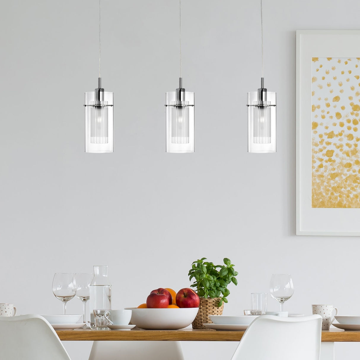 Searchlight Electric Duo I 3Lt Bar Pendant - Chrome Metal & Double Glass 3303-3CC