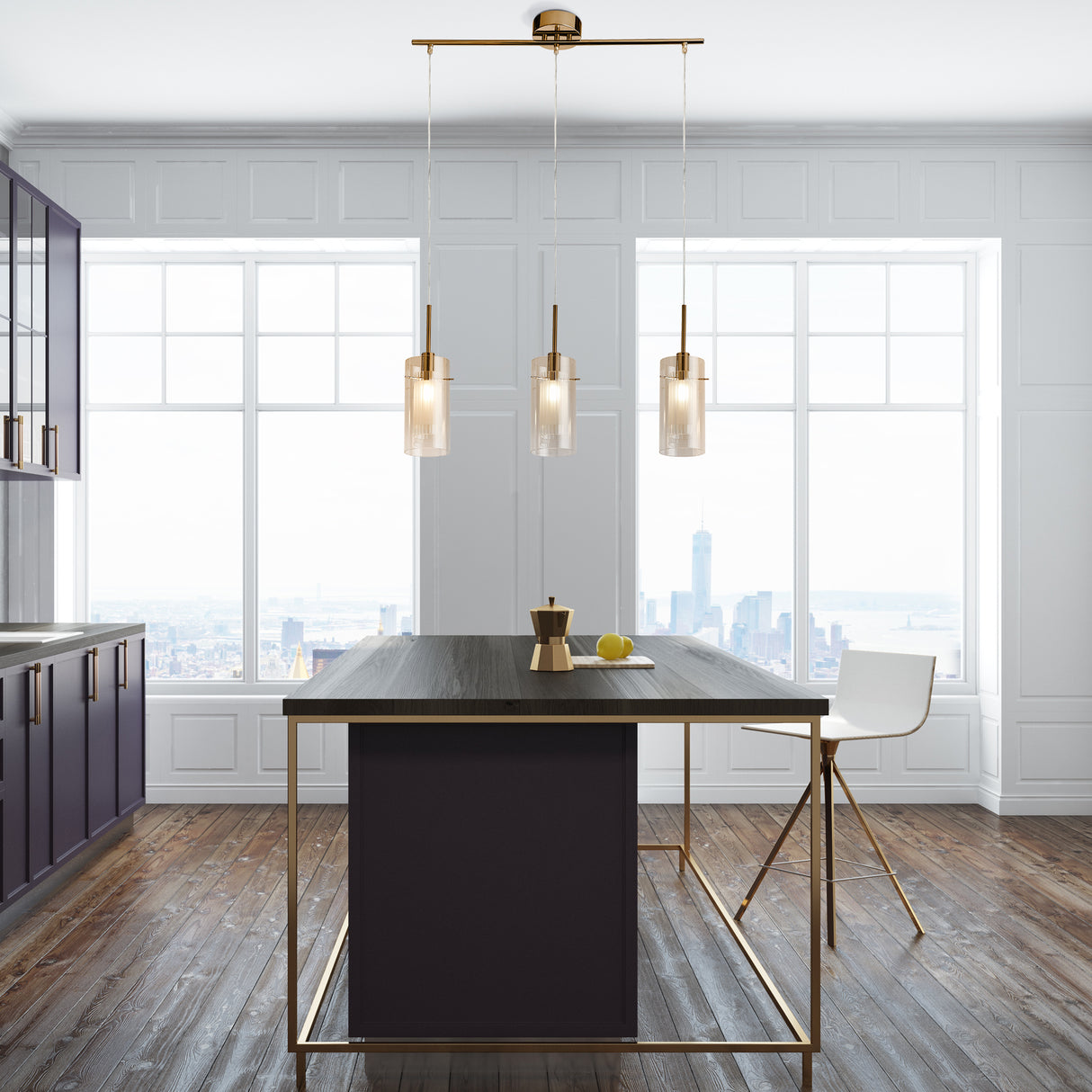 Searchlight Electric Duo III 3Lt Bar Pendant - Bronze Metal & Champagne Glass 3303-3CP
