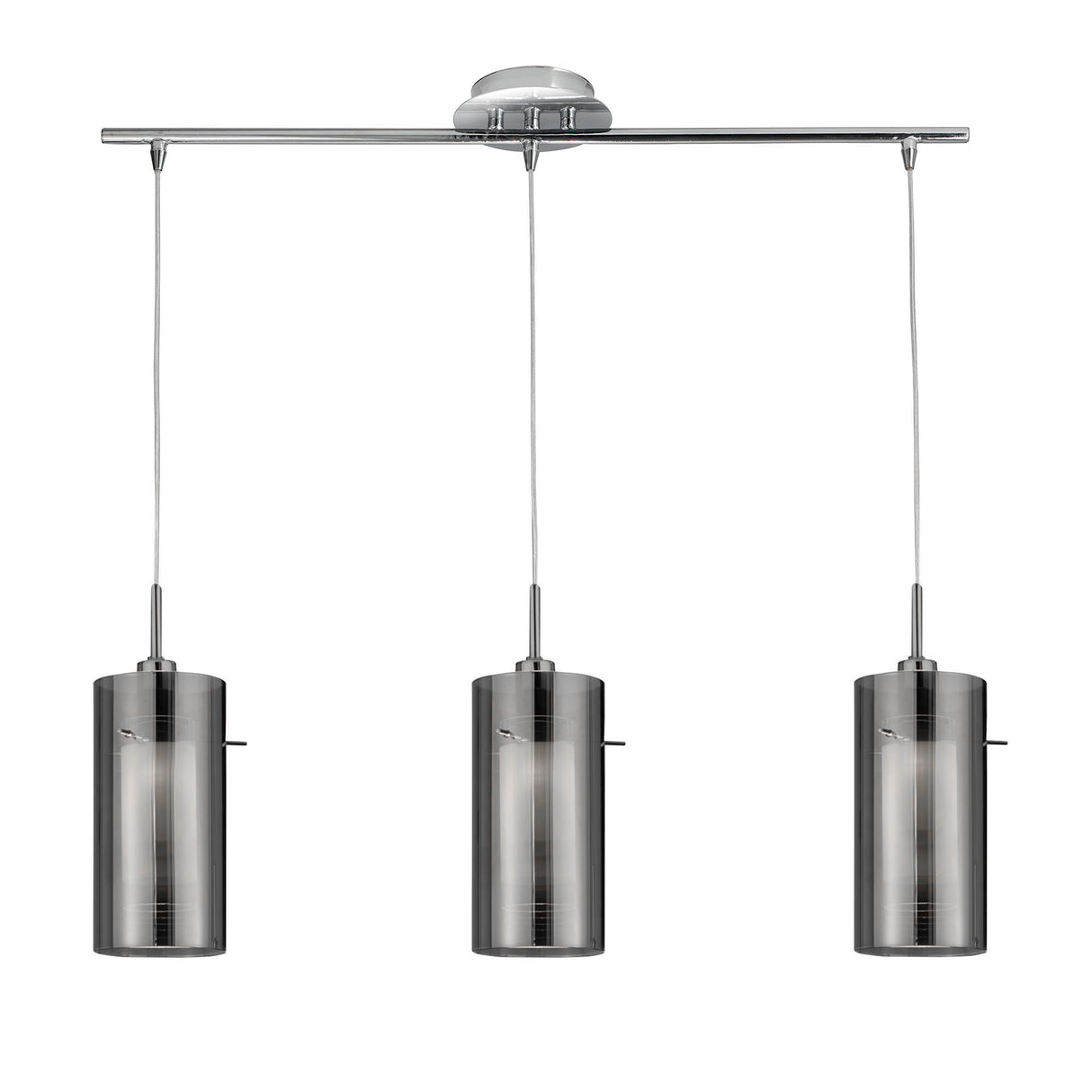 Searchlight Electric Duo II 3Lt Bar Pendant - Satin Silver & Smoked Glass 3303-3SM