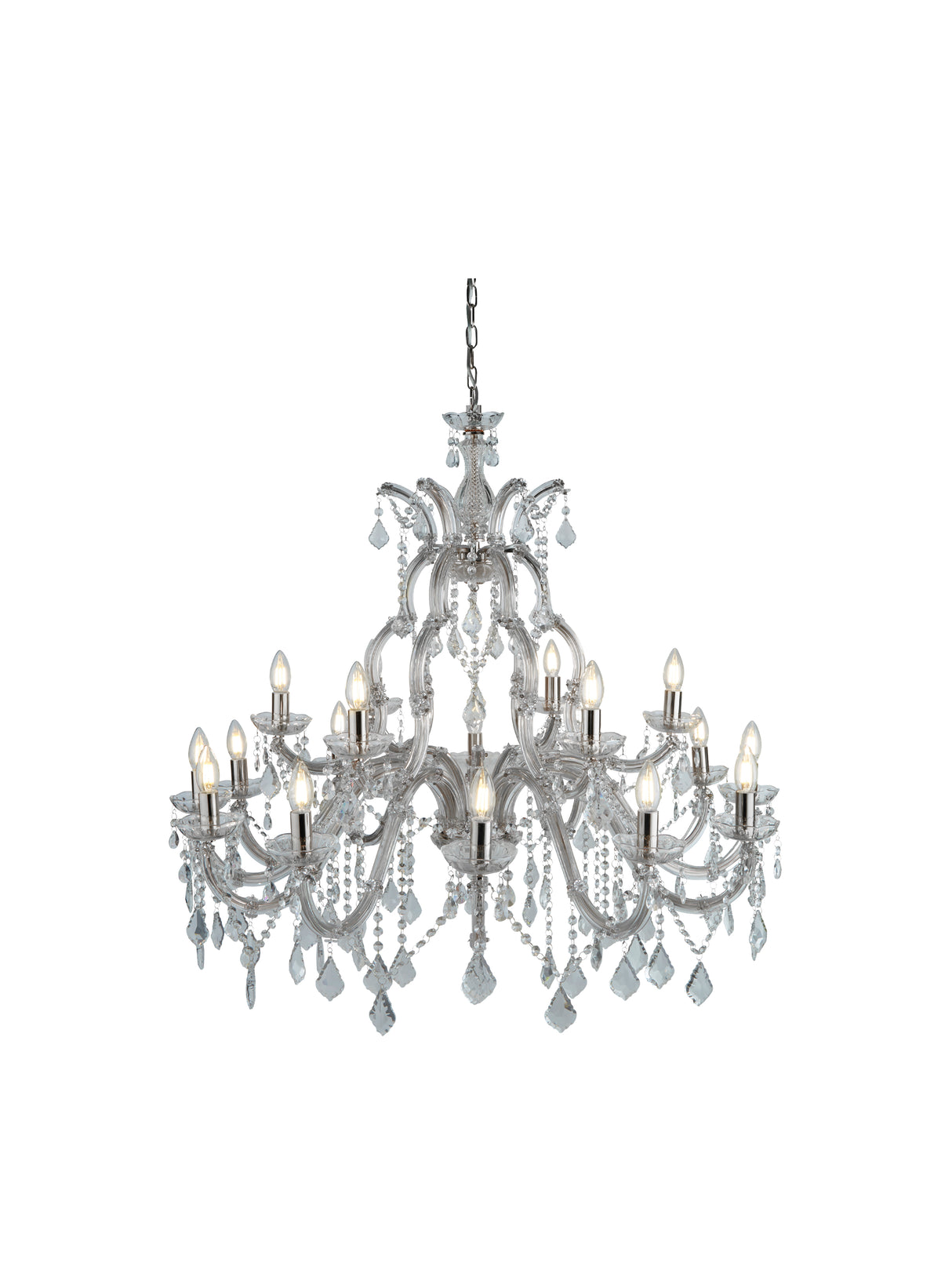 Marie Therese 18Lt Chandelier - Chrome Metal & Clear Crystal