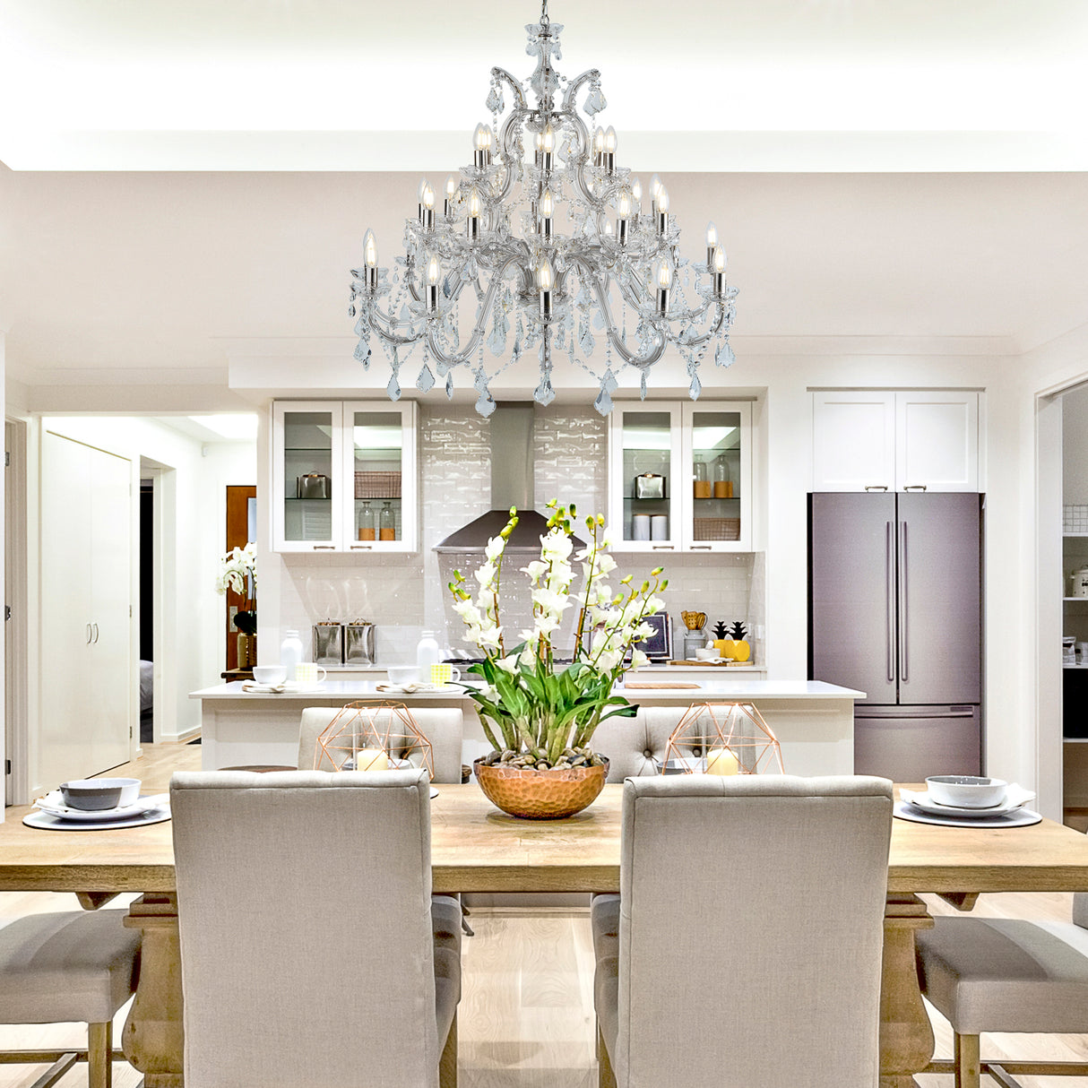 Searchlight Electric Marie Therese 30Lt Chandelier - Chrome Metal & Clear Crystal 3314-30