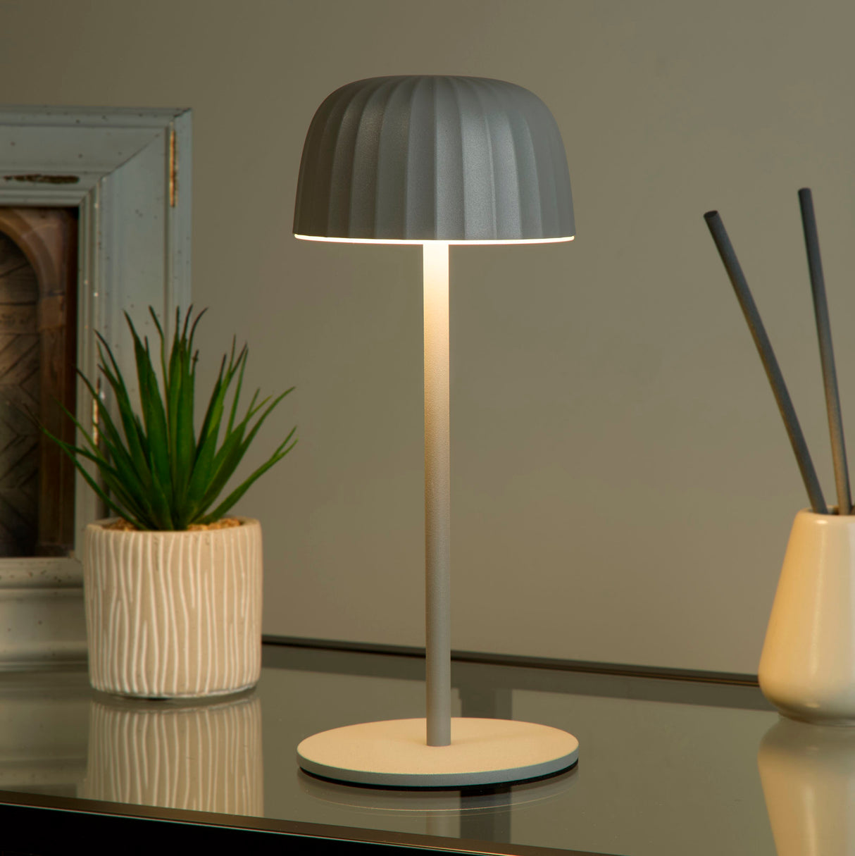 Searchlight Electric Ezra Outdoor Rechargeable Table Lamp, Grey 33610GY
