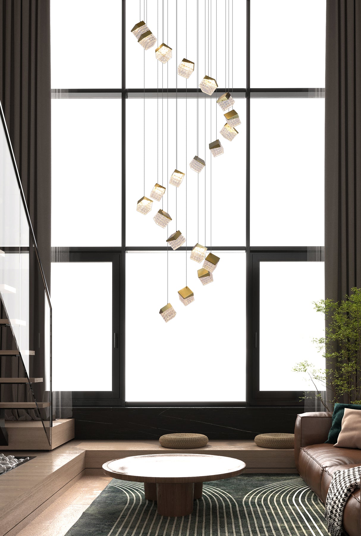 Searchlight Electric Cuboid 20Lt LED Multi Drop Pendant, Satin Brass Metal with C 33640-20SB