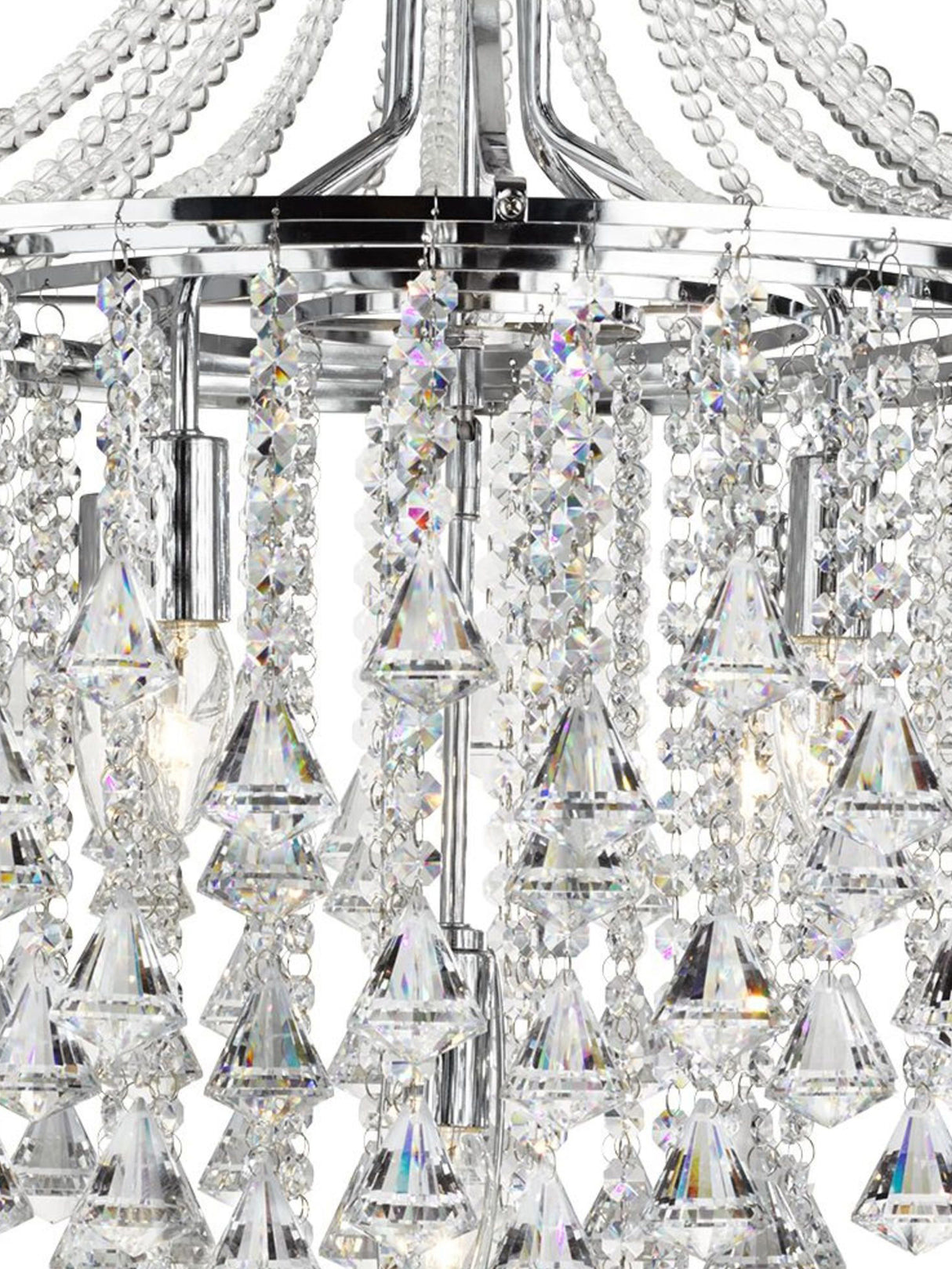Searchlight Electric Dorchester 5Lt Pendant - Chrome Metal & Clear Crystal 3495-5CC