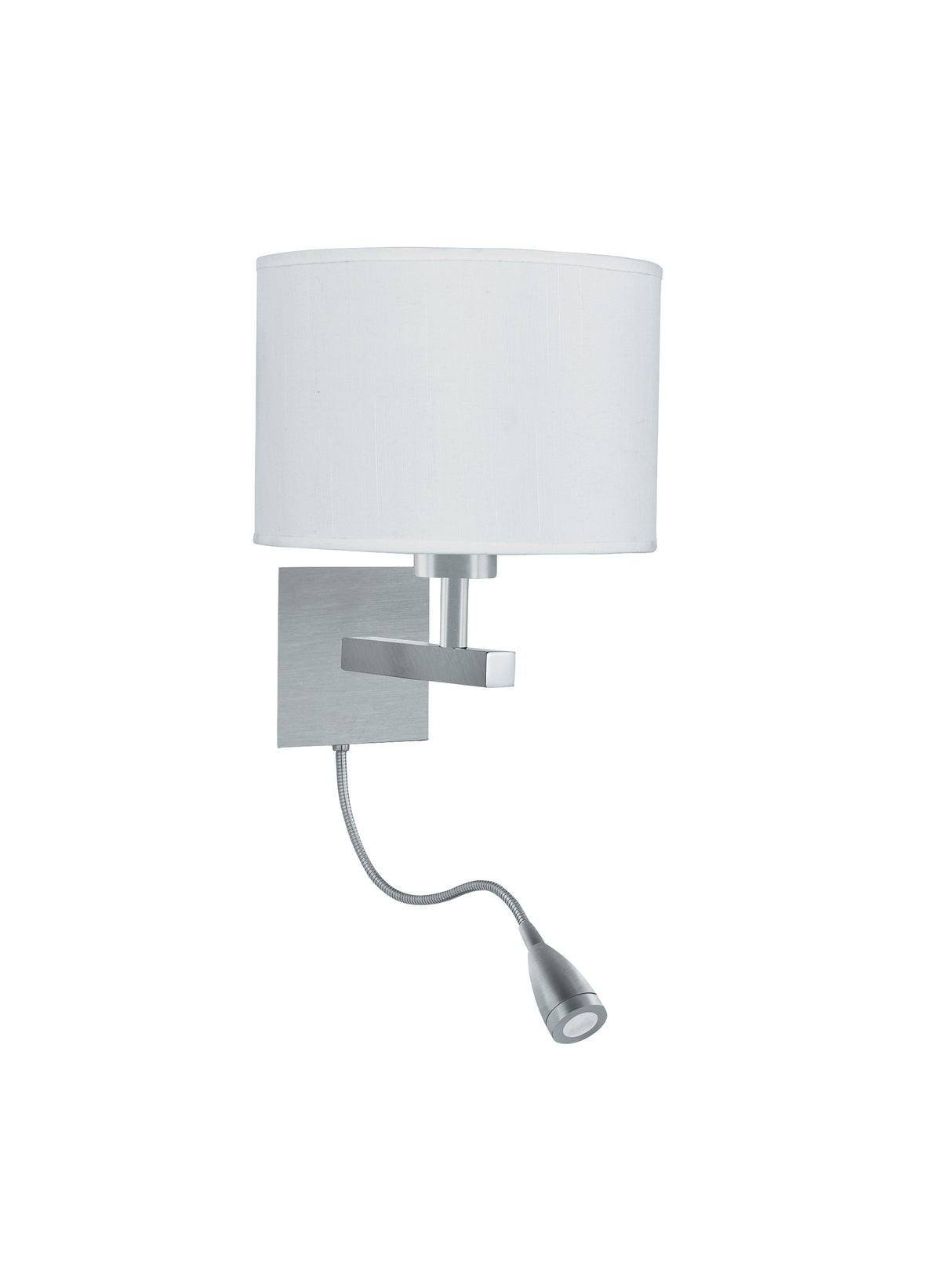 Hotel LED Dual Arm Wall Light - Satin Silver & Fabric Shade