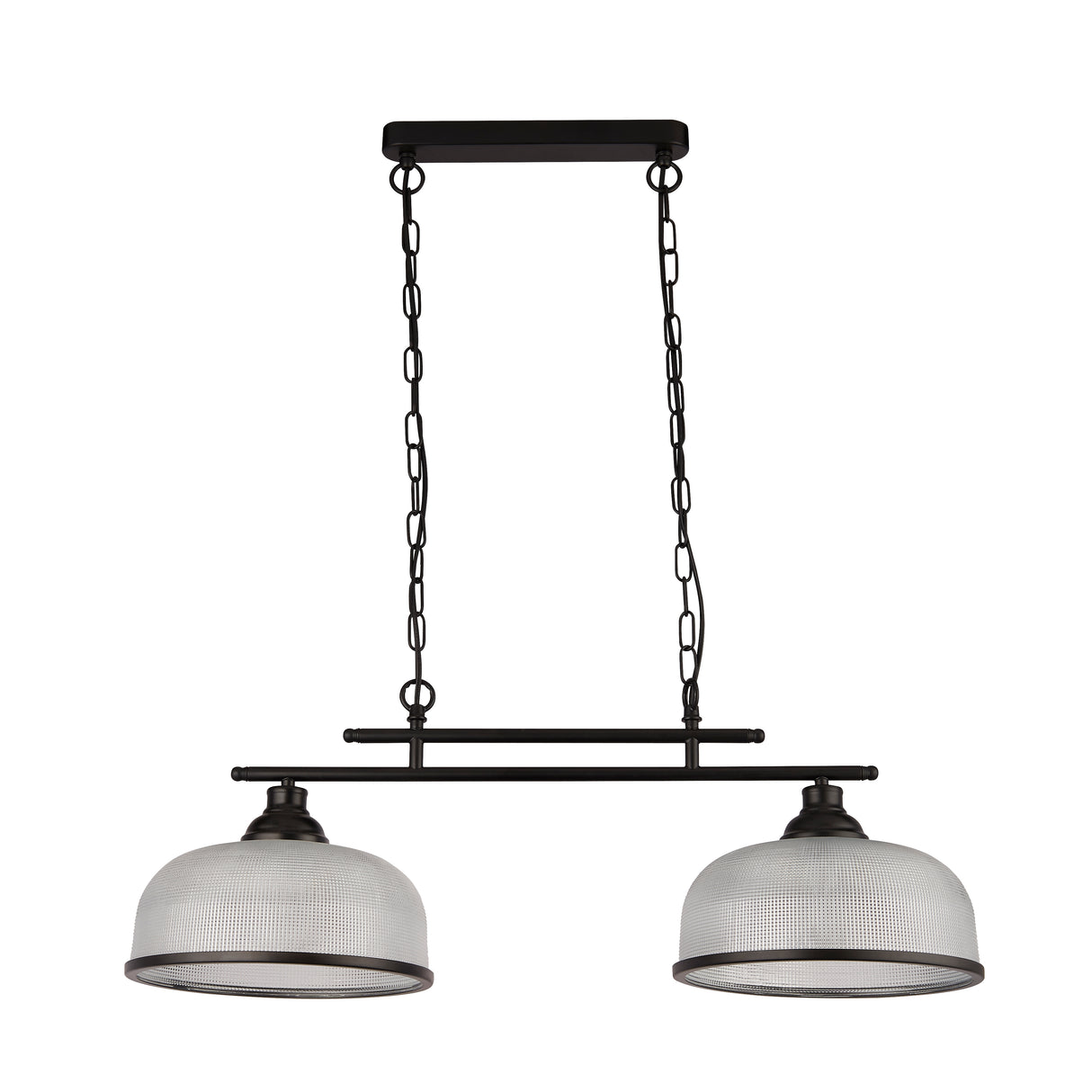Searchlight Electric Highworth 2Lt Pendant - Black Metal & Holophane Style Glass 3592-2BK