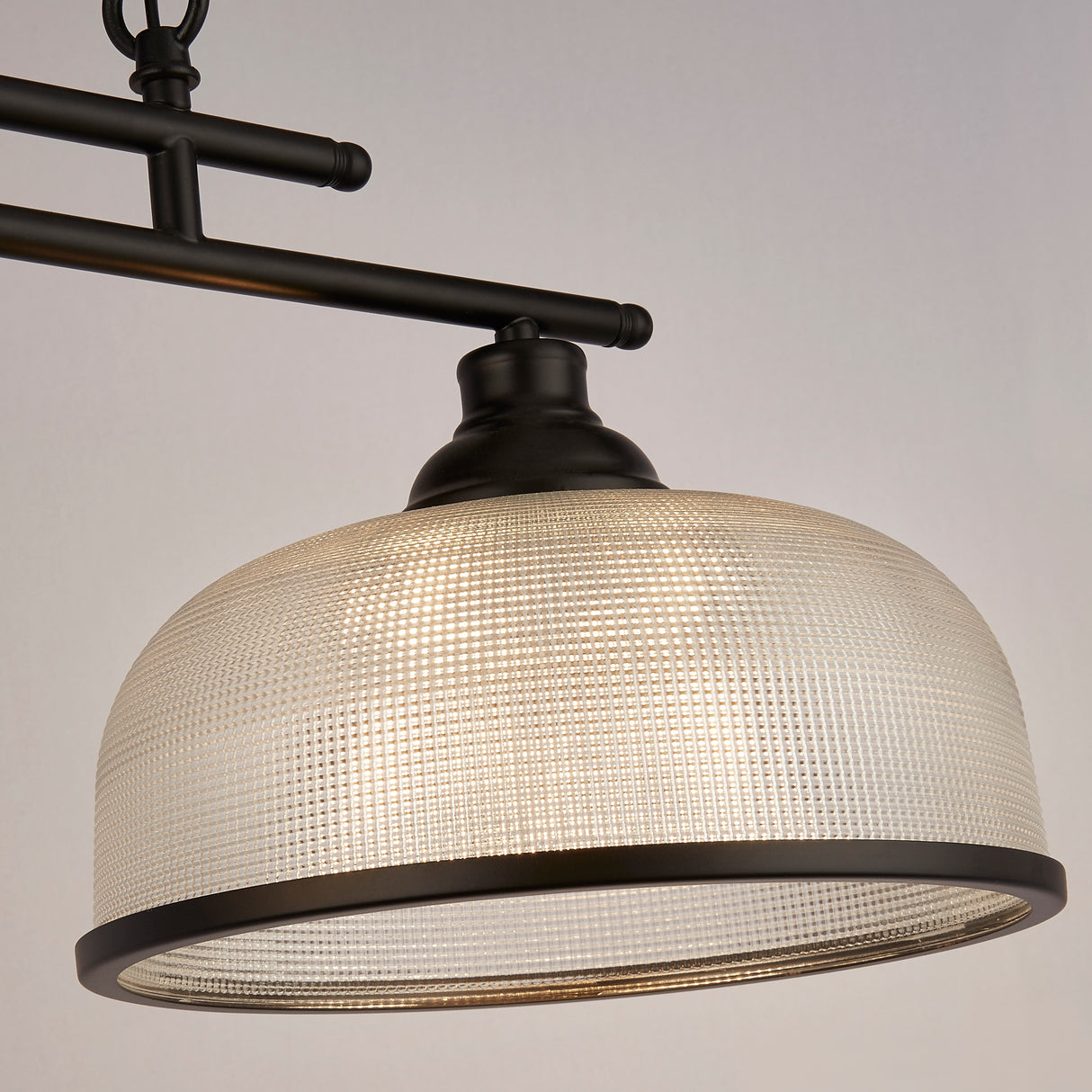 Searchlight Electric Highworth 3Lt Pendant - Black Metal & Holophane Style Glass 3593-3BK