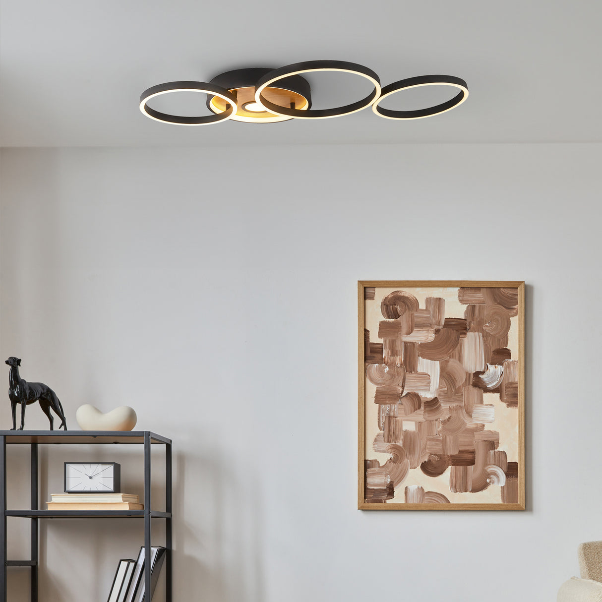 Searchlight Electric Curio Flush - Black Metal & Wood 36305-1BK