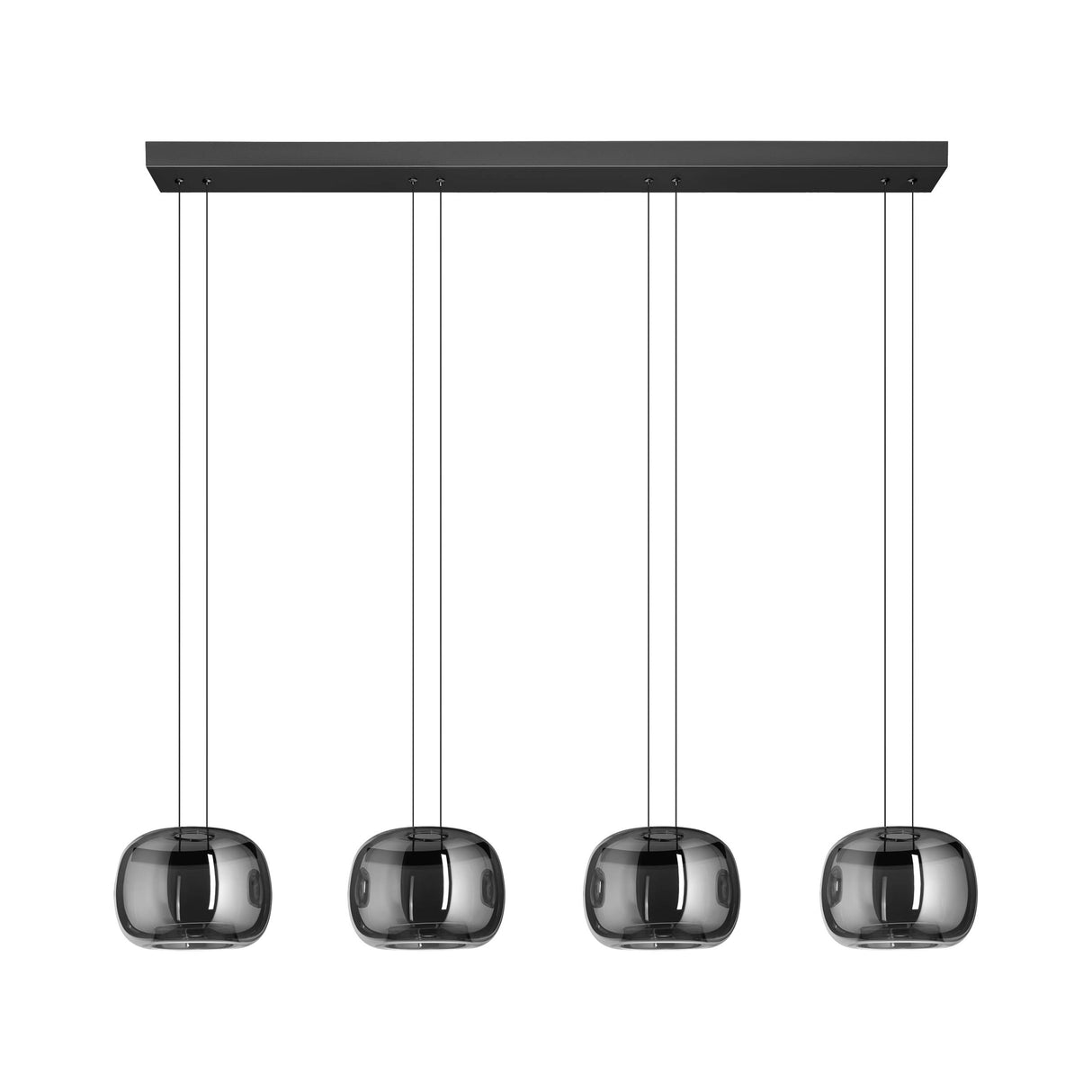 Eglo EU Hortunas LED Four Light Pendant Black Steel with Rounded Fumed Glass Shades