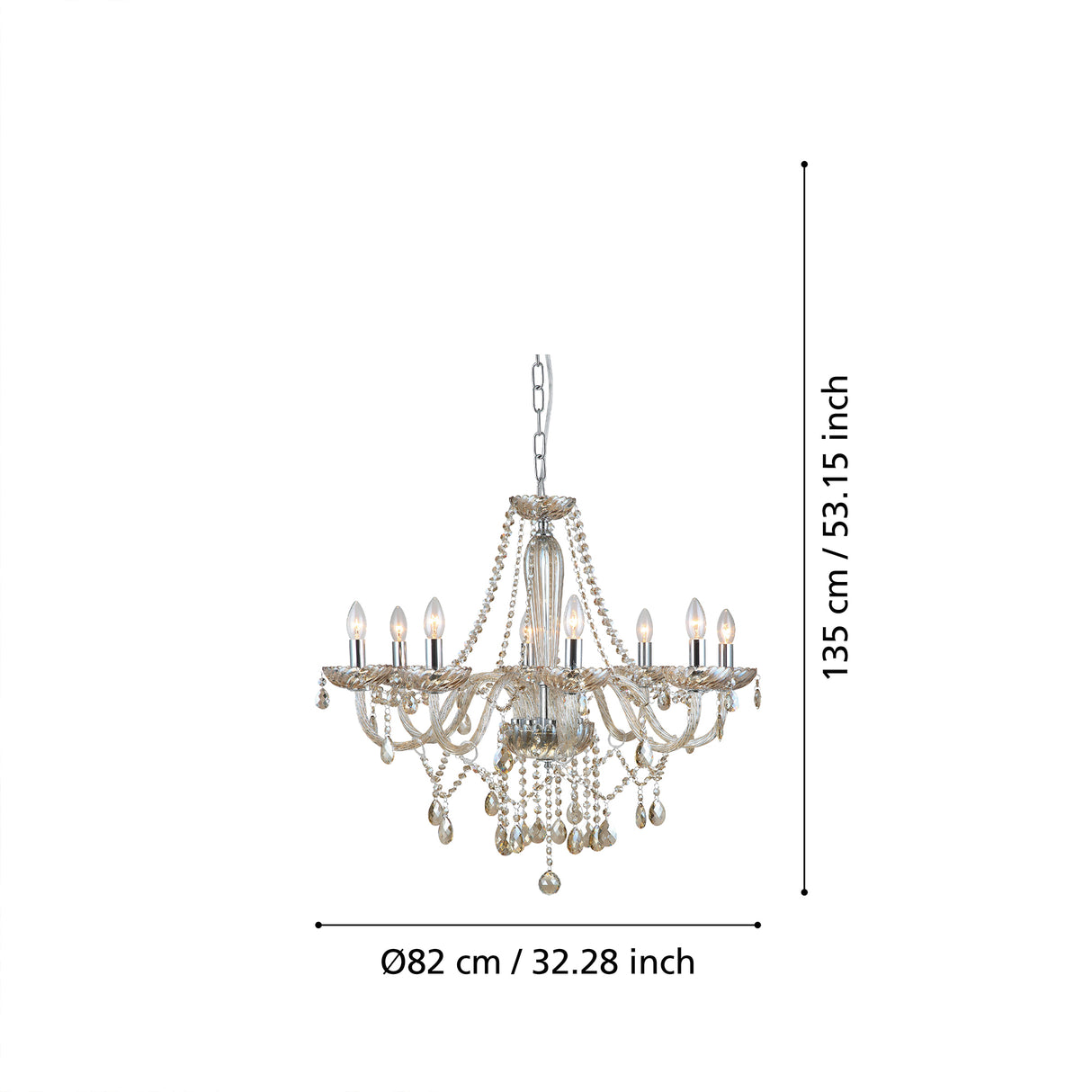 Eglo EU Basilano Cognac Glass Crystal Pendant Light, (D) 82cm