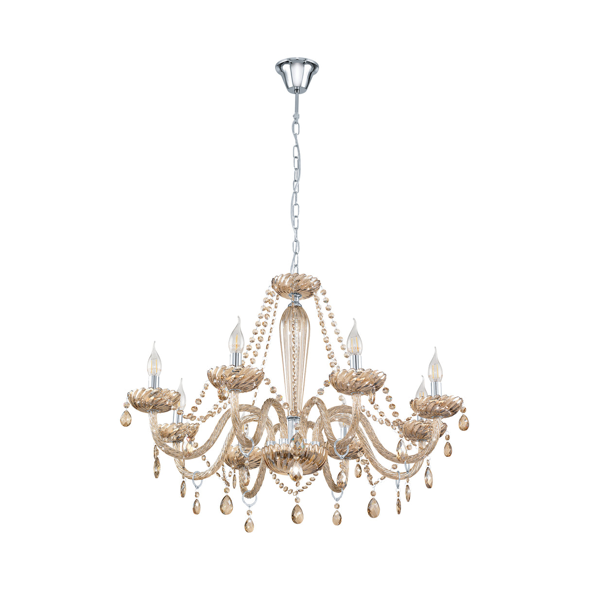 Eglo EU Basilano Cognac Glass Crystal Pendant Light, (D) 82cm