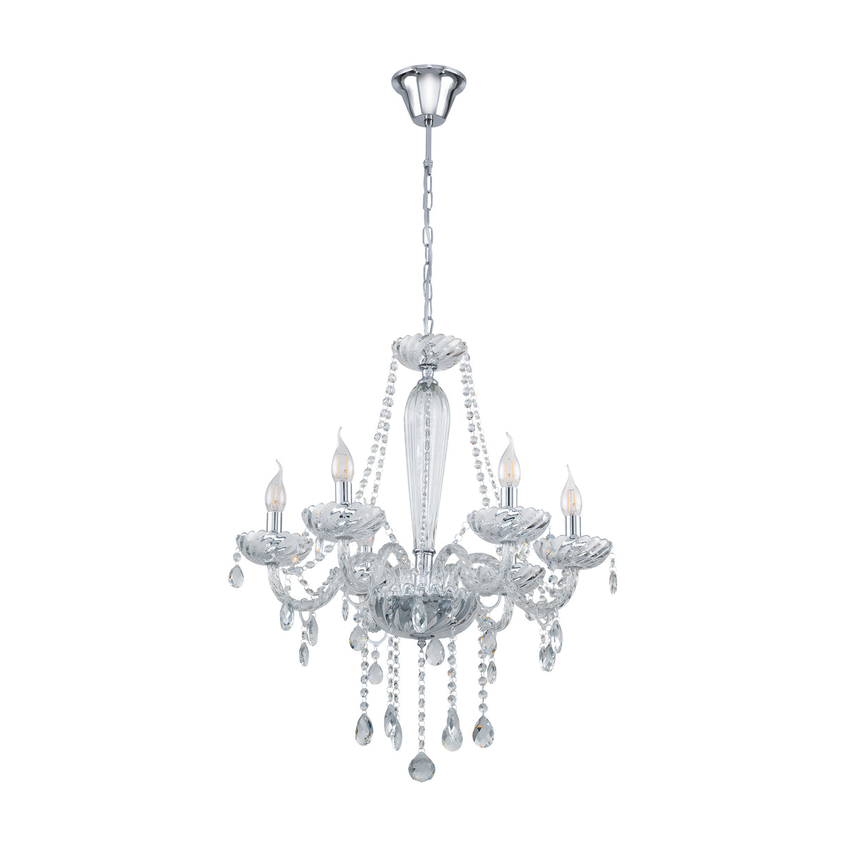 Eglo EU Basilano Chrome Glass Crystal Chandelier Pendant Light, (D) 72cm