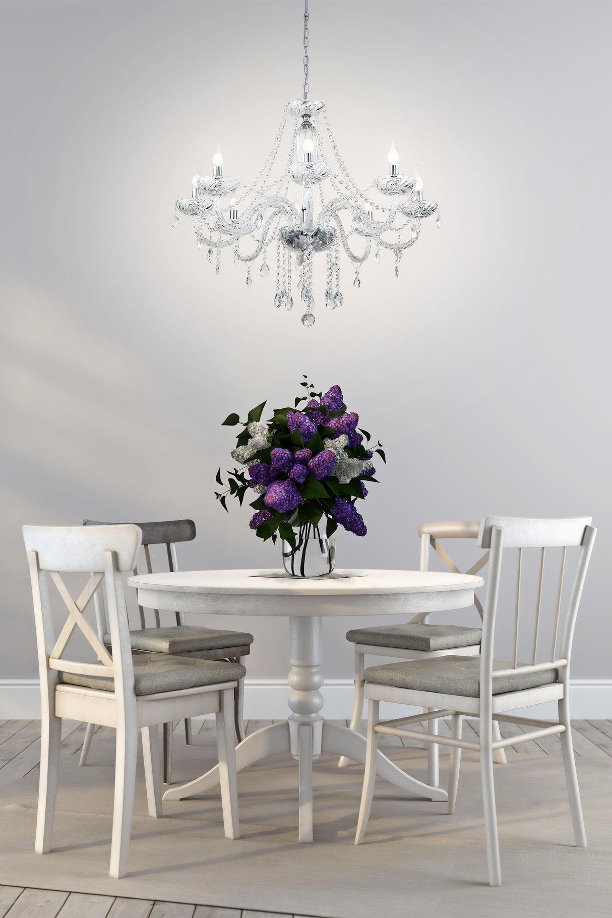 Eglo EU Basilano Chrome Glass Crystal Pendant Light, (D) 82cm