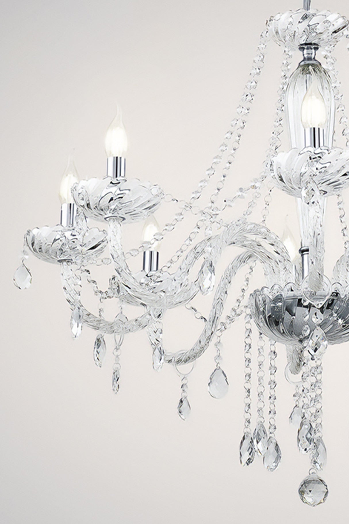 Eglo EU Basilano Chrome Glass Crystal Pendant Light, (D) 82cm