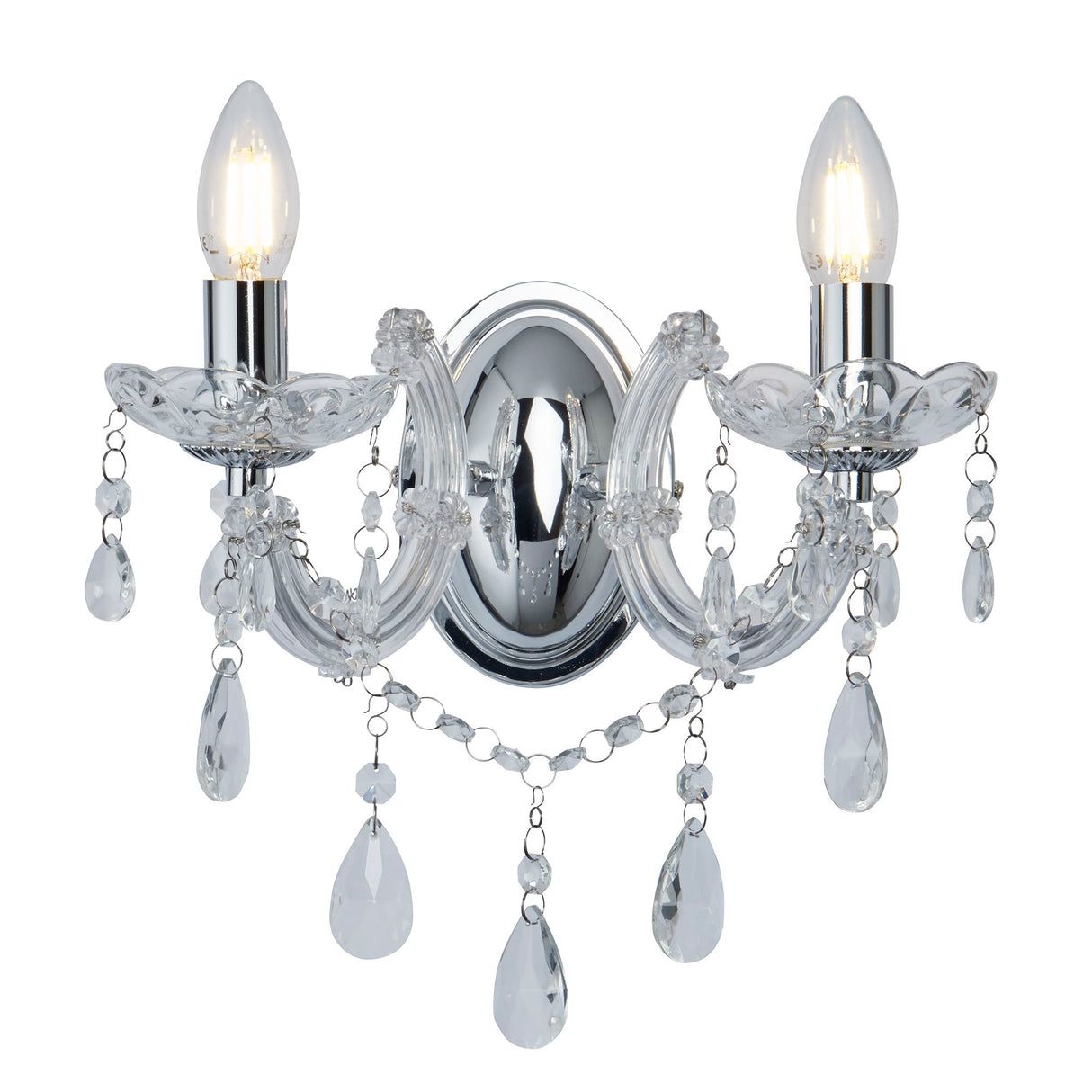 Marie Therese 2Lt Wall Light - Chrome Metal & Clear Acrylic