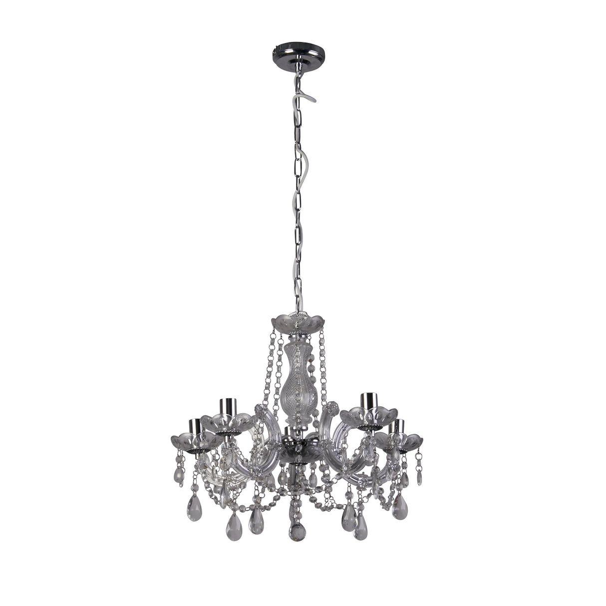 Searchlight Electric Marie Therese 5Lt Pendant - Chrome Metal & Clear Acrylic 399-5