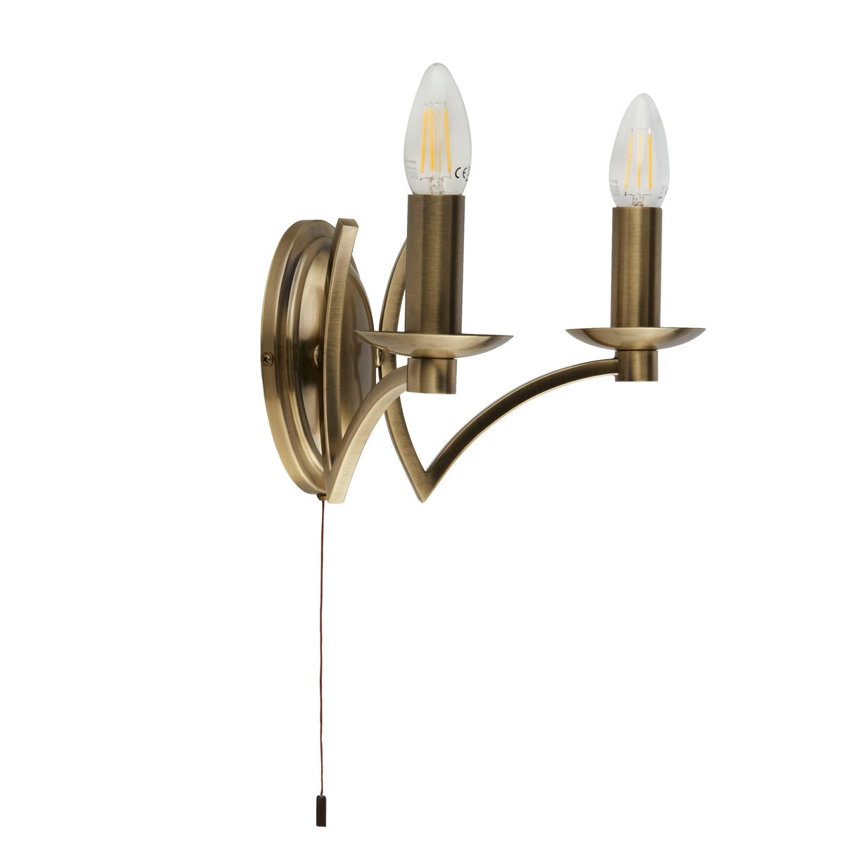 Searchlight Electric Ascot 2Lt Wall Light - Antique Brass Metal 41312-2AB