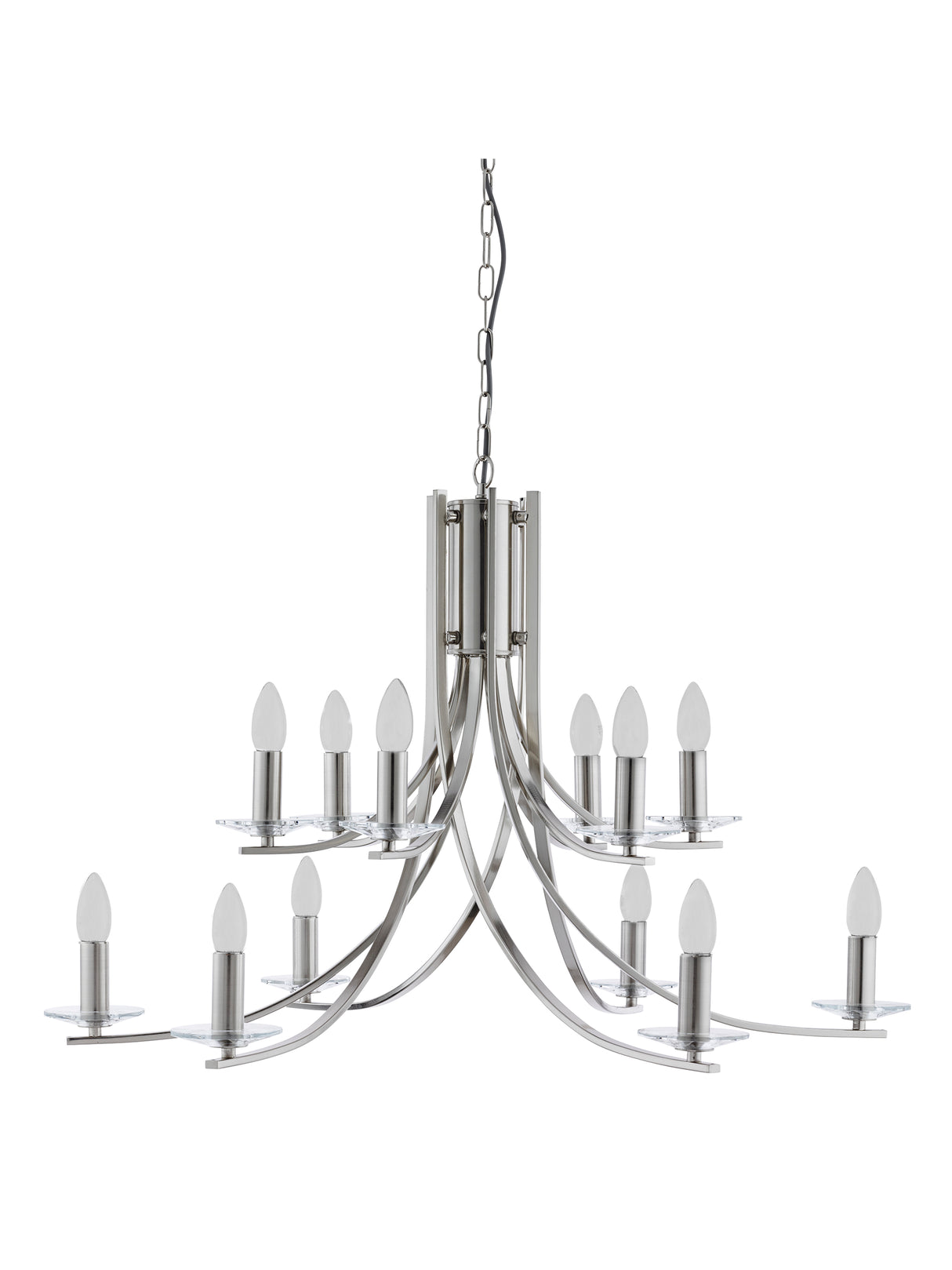 Searchlight Electric Ascona 12Lt Pendant - Satin Silver & Clear Glass Sconces 41612-12SS