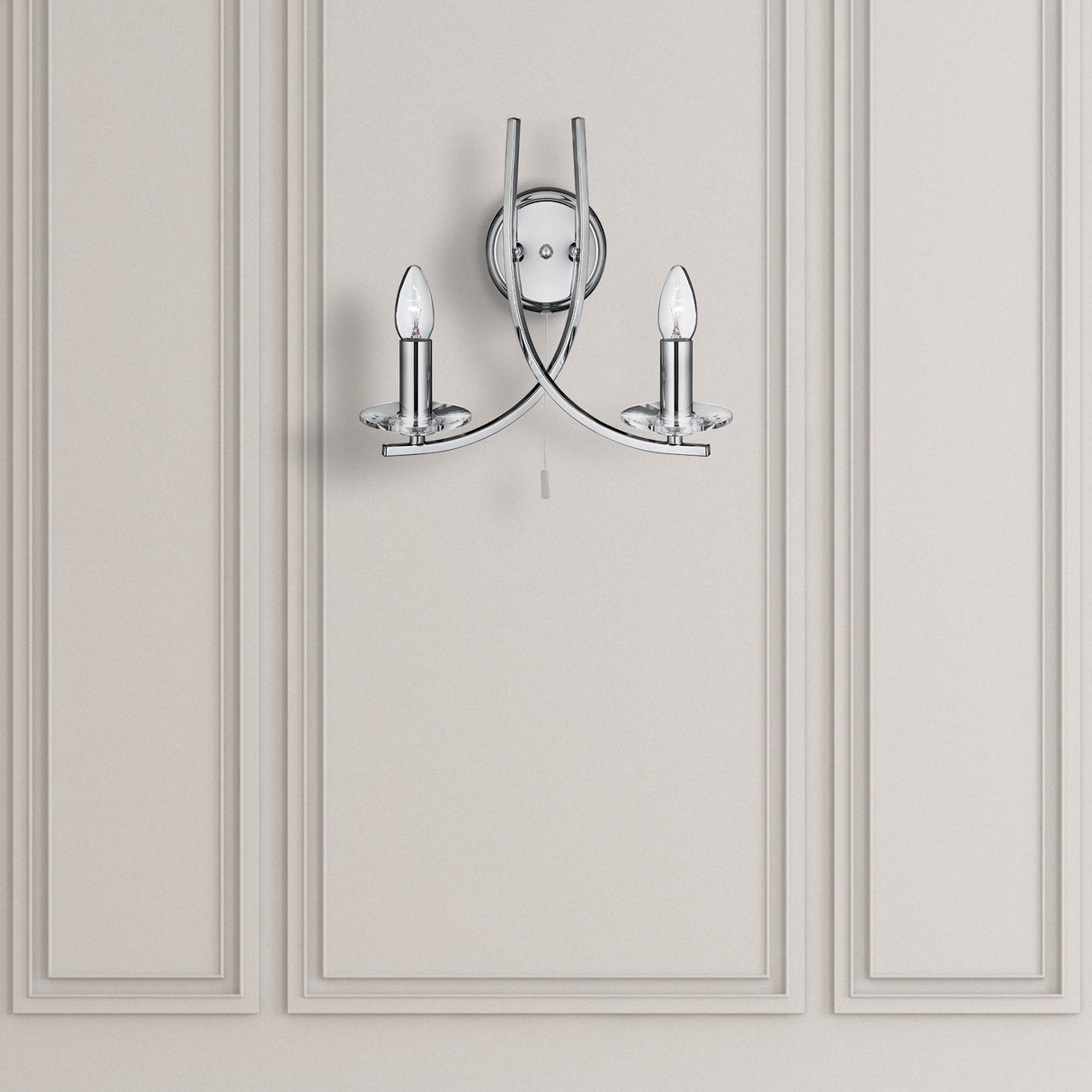 Searchlight Electric Ascona 2Lt Wall Light - Chrome Metal & Glass 4162-2CC