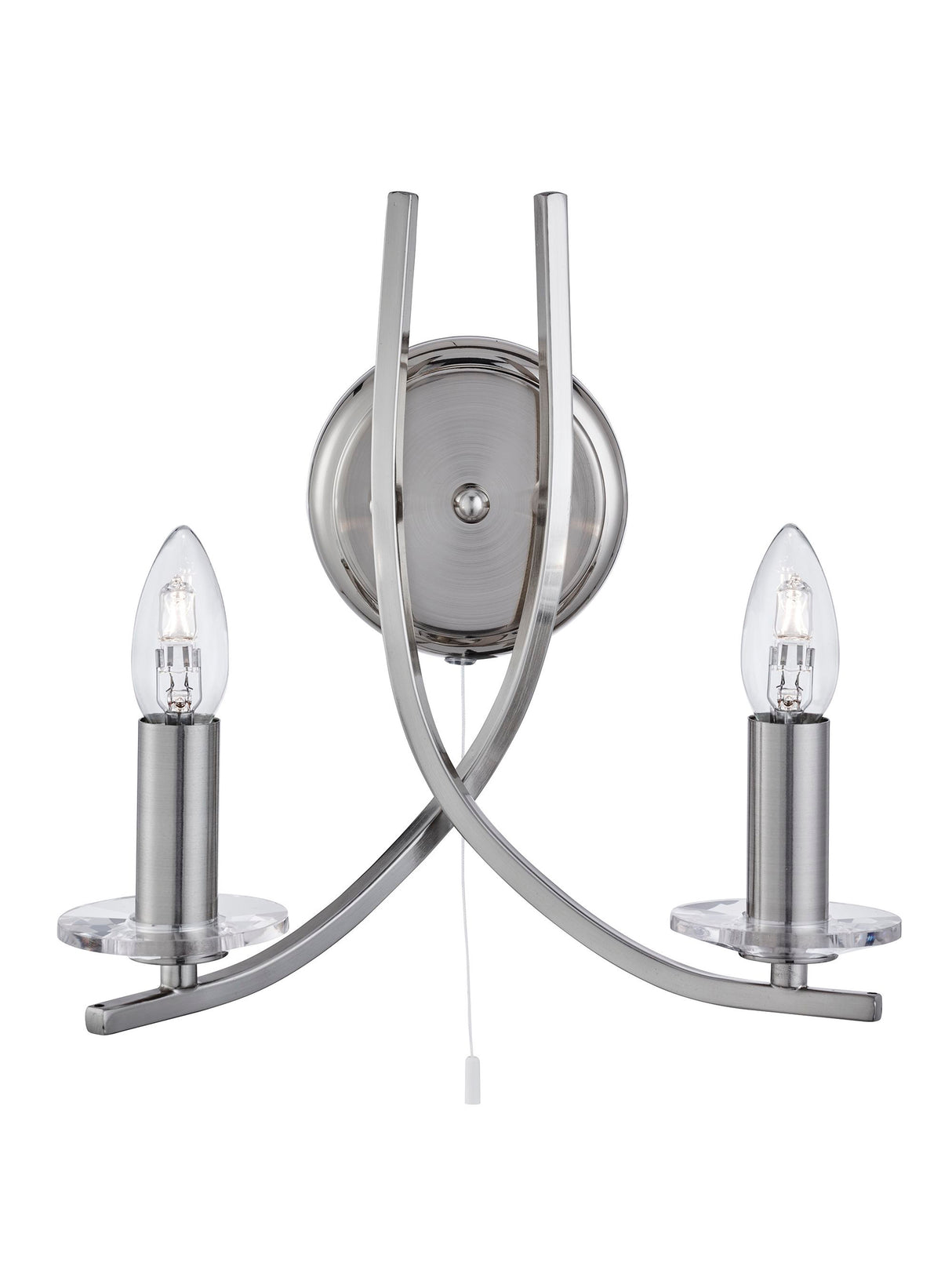 Searchlight Electric Ascona 2Lt Wall Light - Satin Silver & Clear Glass Sconces 4162-2SS