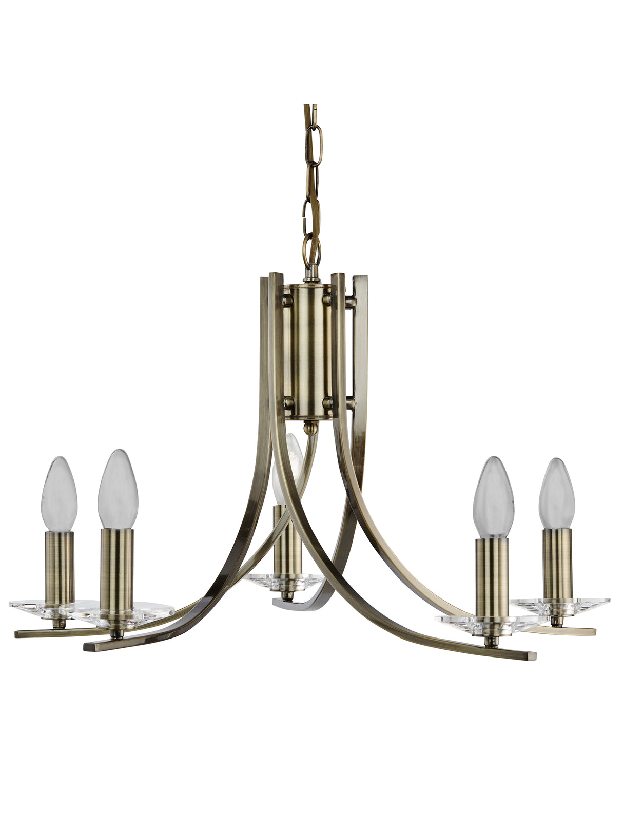 Searchlight Electric Ascona 5Lt Pendant - Antique Brass Metal & Glass 4165-5AB
