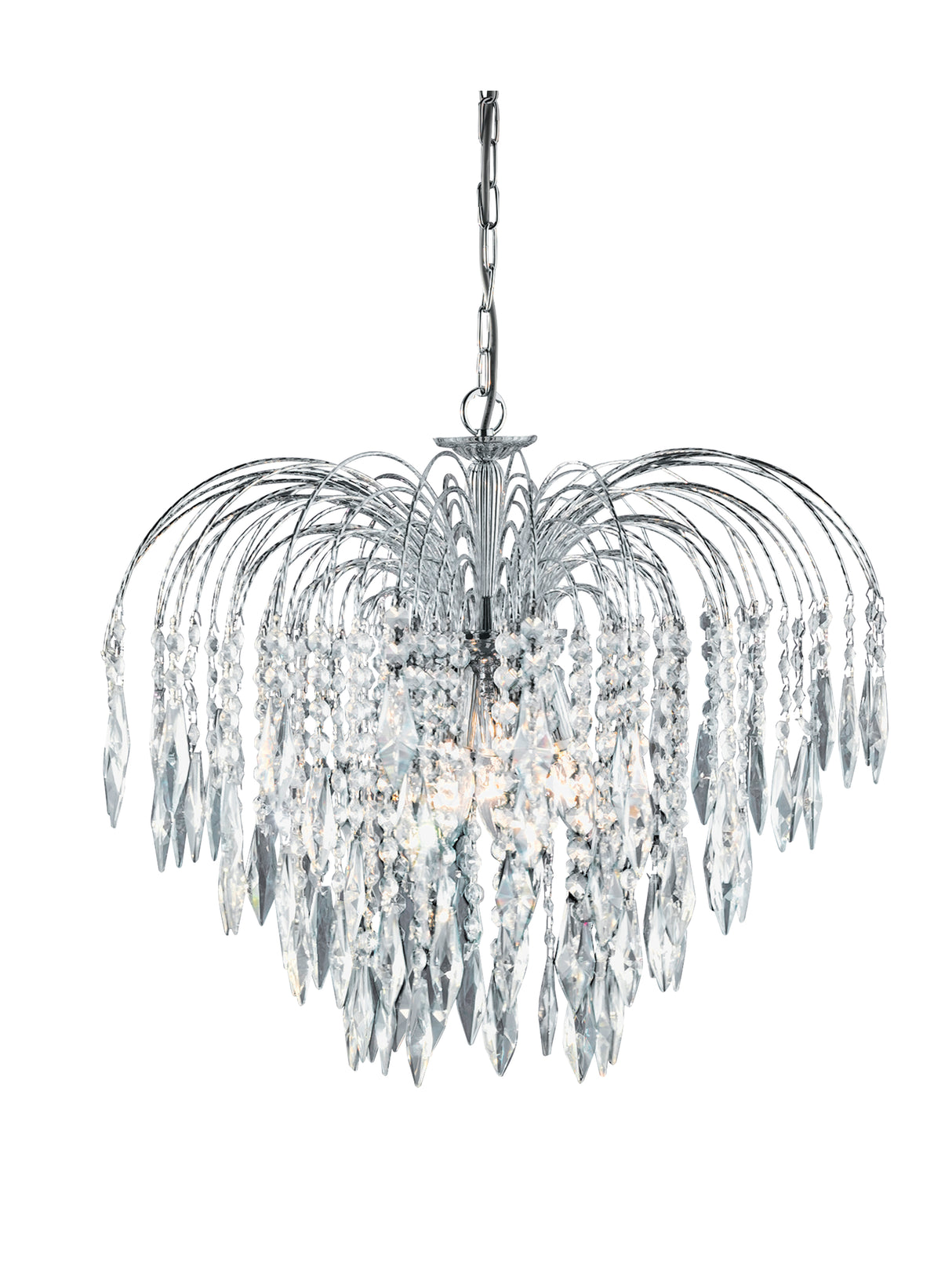 Waterfall 5Lt Pendant - Chrome Metal & Crystal