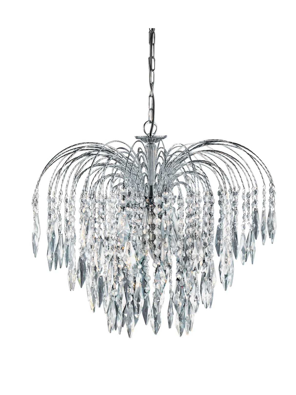 Searchlight Electric Waterfall 5Lt Pendant - Chrome Metal & Crystal 4175-5