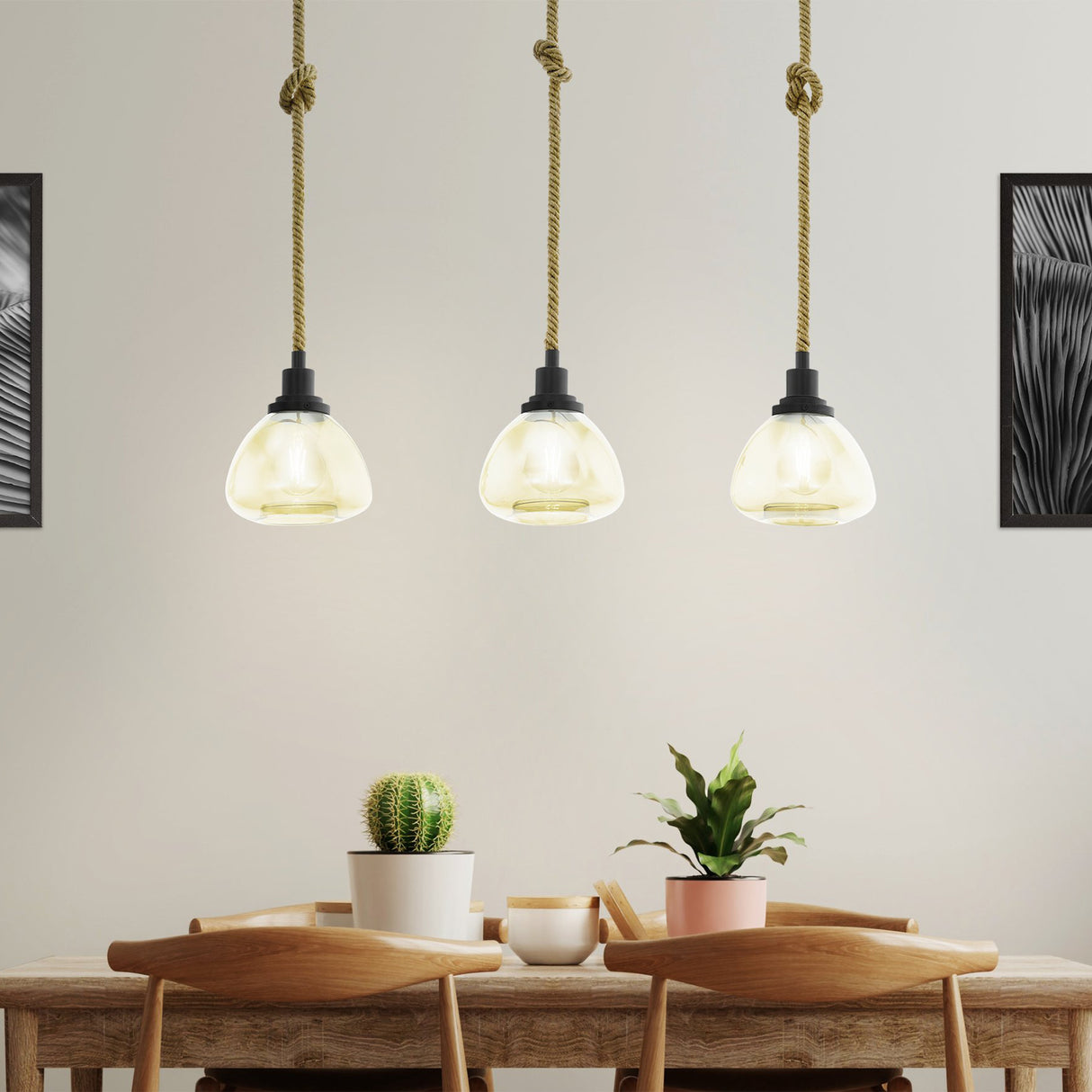 Eglo EU Rampside 3 Set Pendant E27 Black Rope Amber
