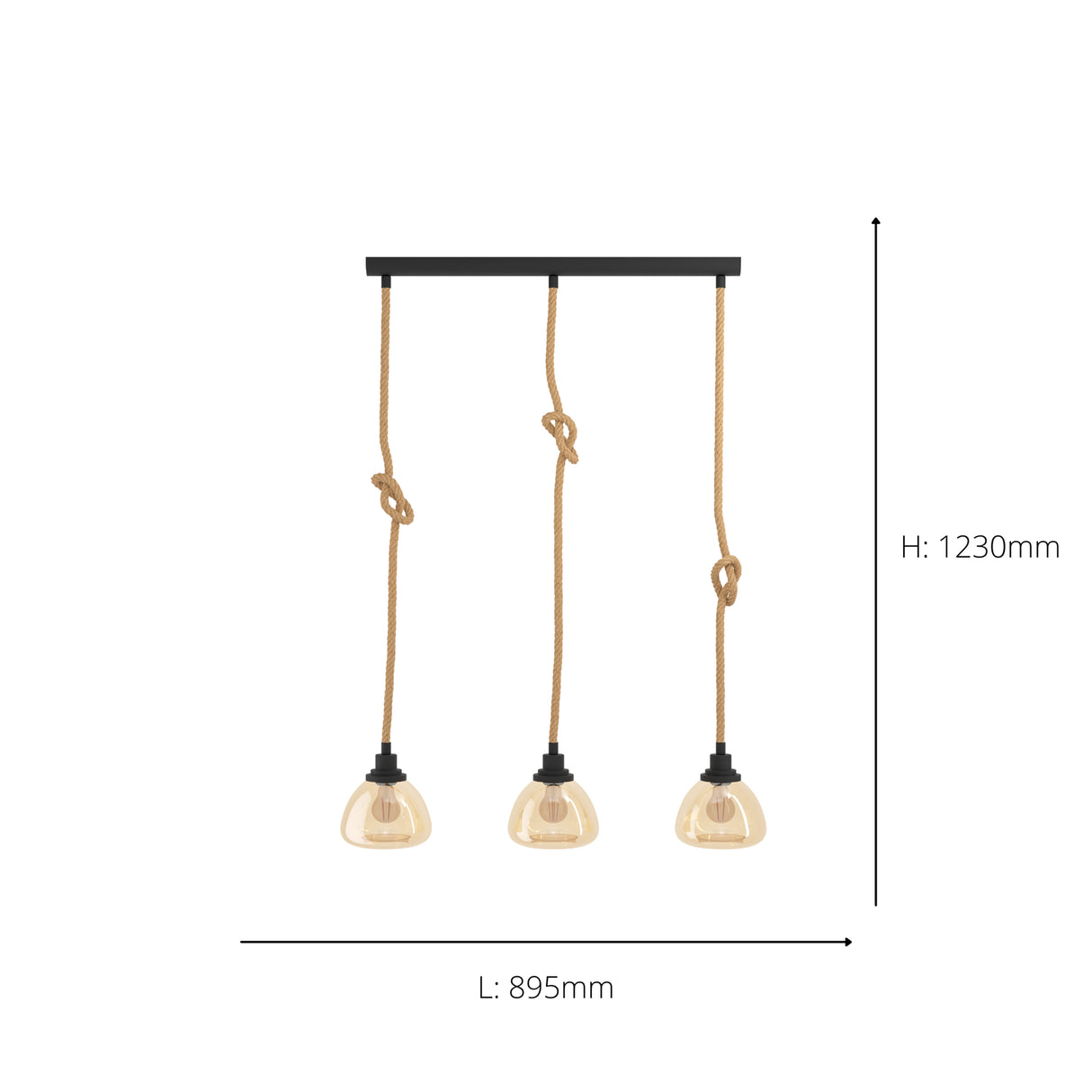 Eglo EU Rampside 3 Set Pendant E27 Black Rope Amber
