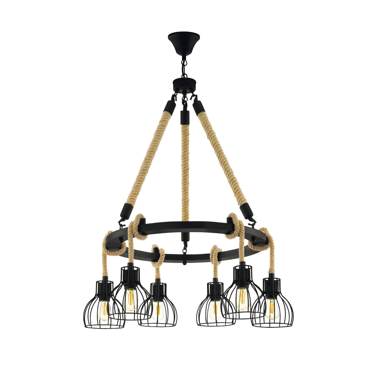 Eglo EU RAMPSIDE Vintage Pendant Light – 760mm Black Steel, E27 Fitting