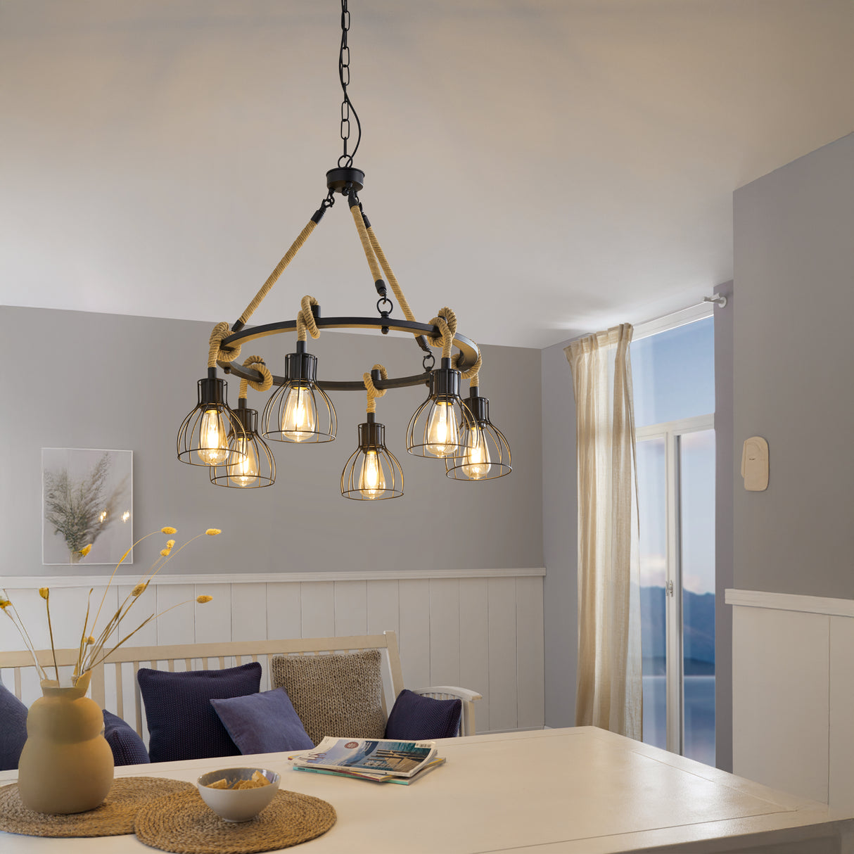 Eglo EU RAMPSIDE Vintage Pendant Light – 760mm Black Steel, E27 Fitting