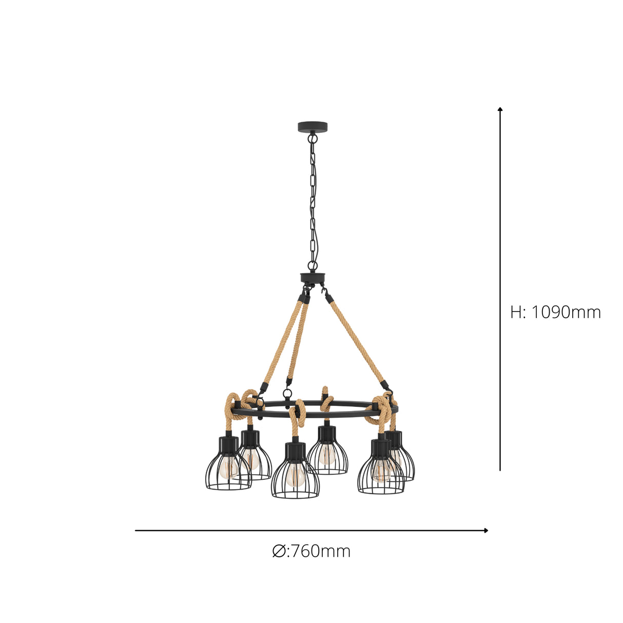 Eglo EU RAMPSIDE Vintage Pendant Light – 760mm Black Steel, E27 Fitting