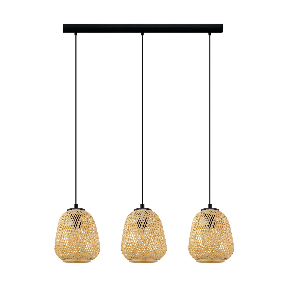 Eglo EU Dembleby Black Steel & Natural Wood 3-Light Pendant