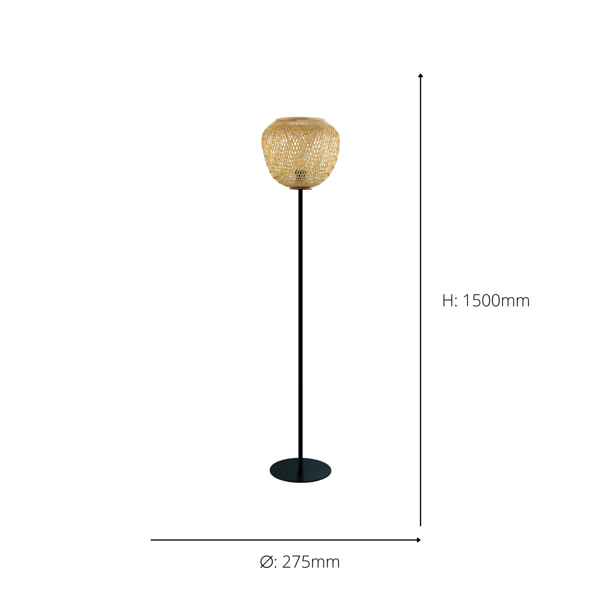 Eglo EU DEMBLEBY Floor Lamp – Vintage Black & Natural Wood Design, E27, Foot Switch, Indoor Lighting