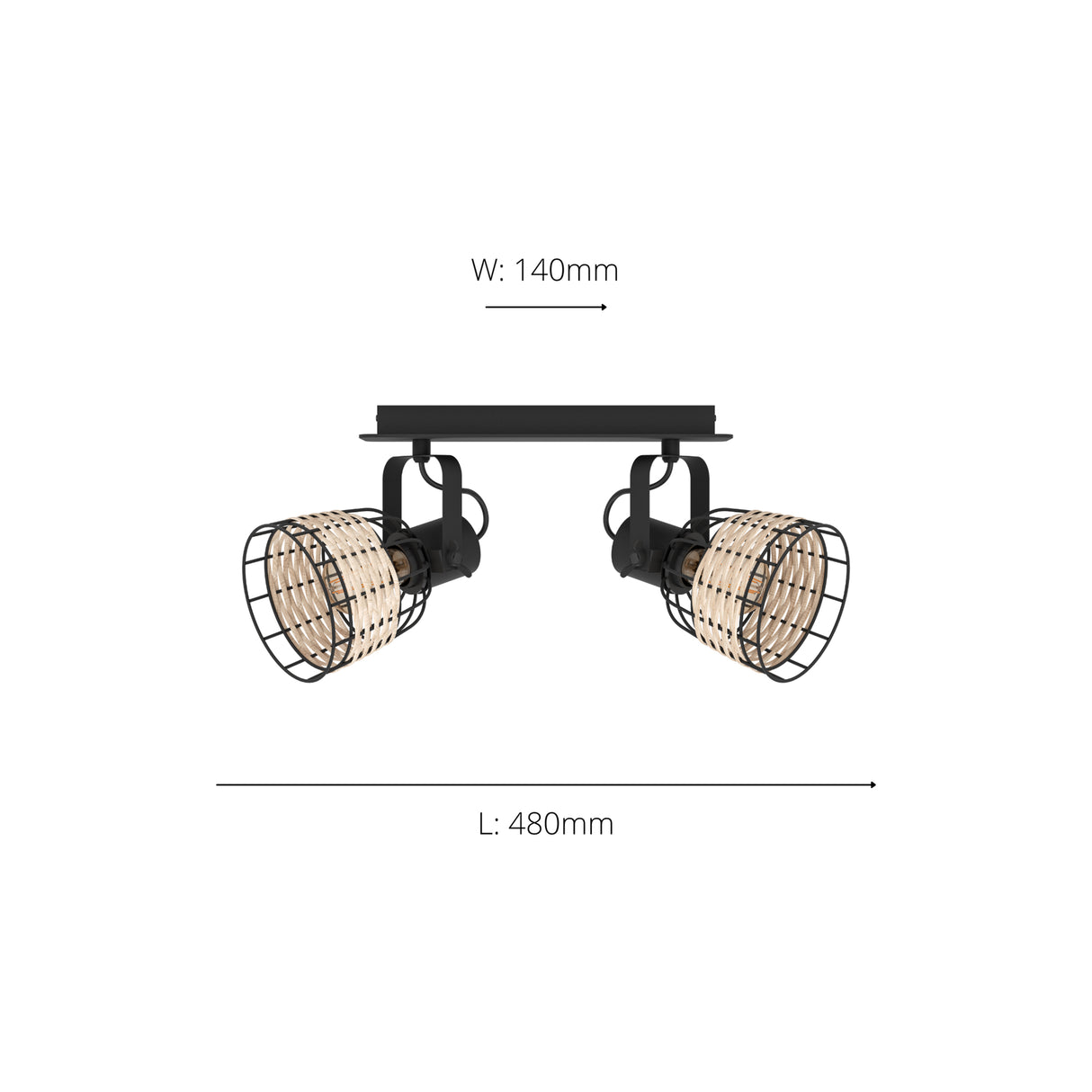 Eglo EU Vintage Anwick 1 Black/Rattan Steel 2-Light Spotlight