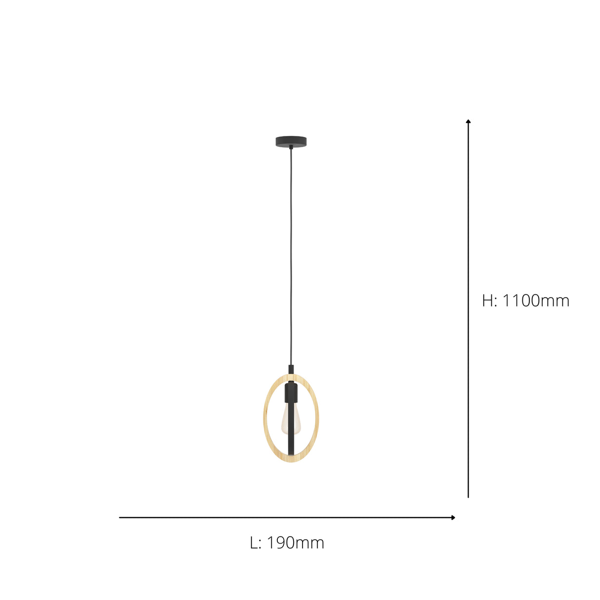 Eglo EU Basildon Single Pendant Light E27 Black Wood