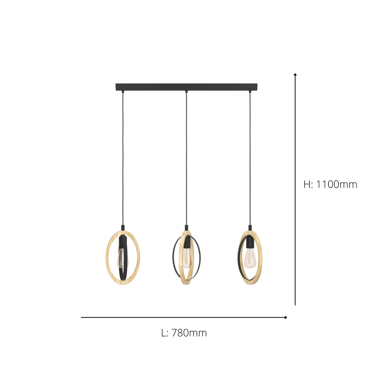 Eglo EU Basildon 3 Set Pendant E27 Black Wood