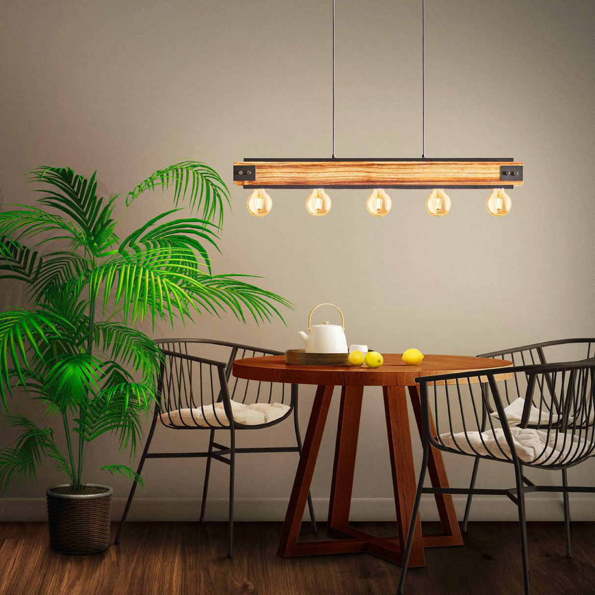 Eglo EU Layham Steel & Wood Modern Indsutrial 5-Light Pendant