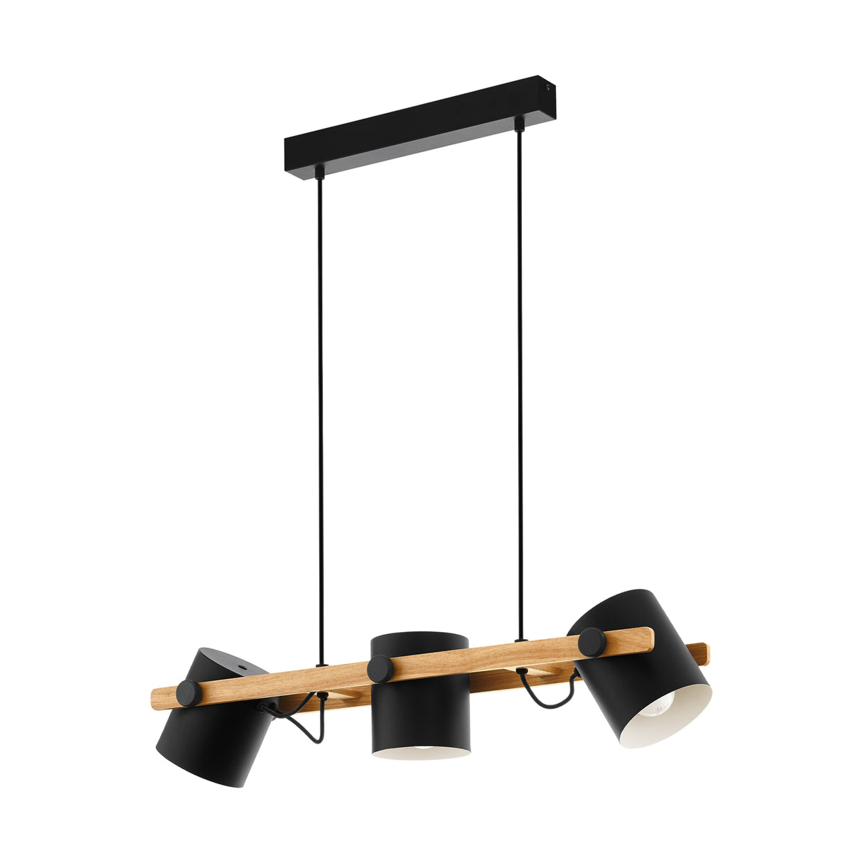 Eglo EU Hornwood Retro Wood And Black Steel 3-Light Pendant