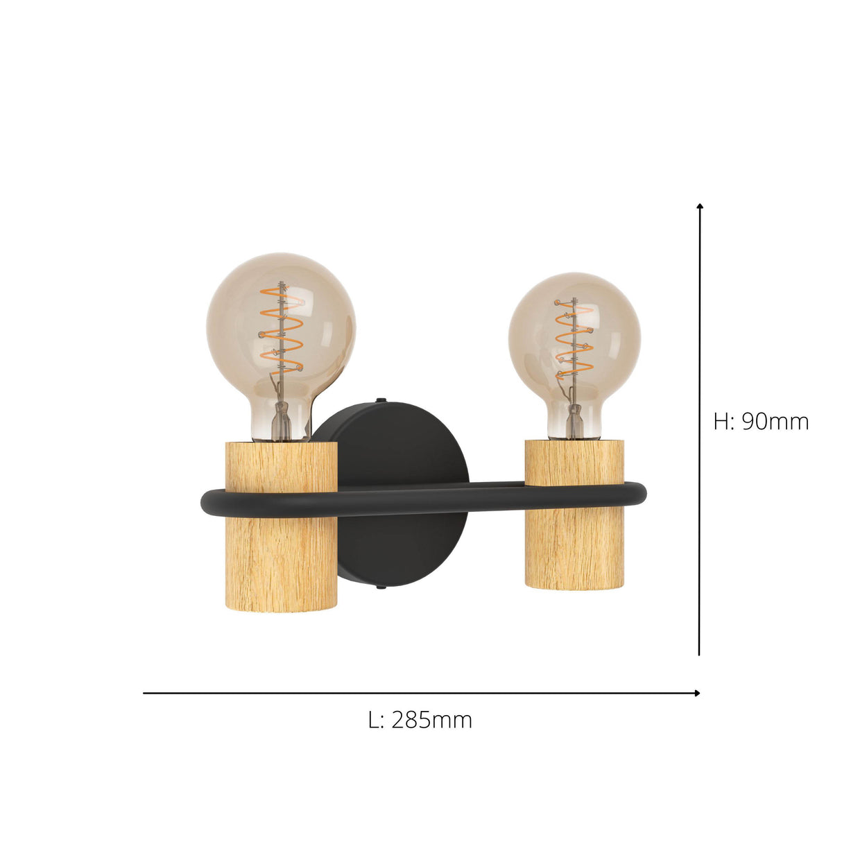 Eglo EU Twin Wall Light Black/Wood CHIEVELEY