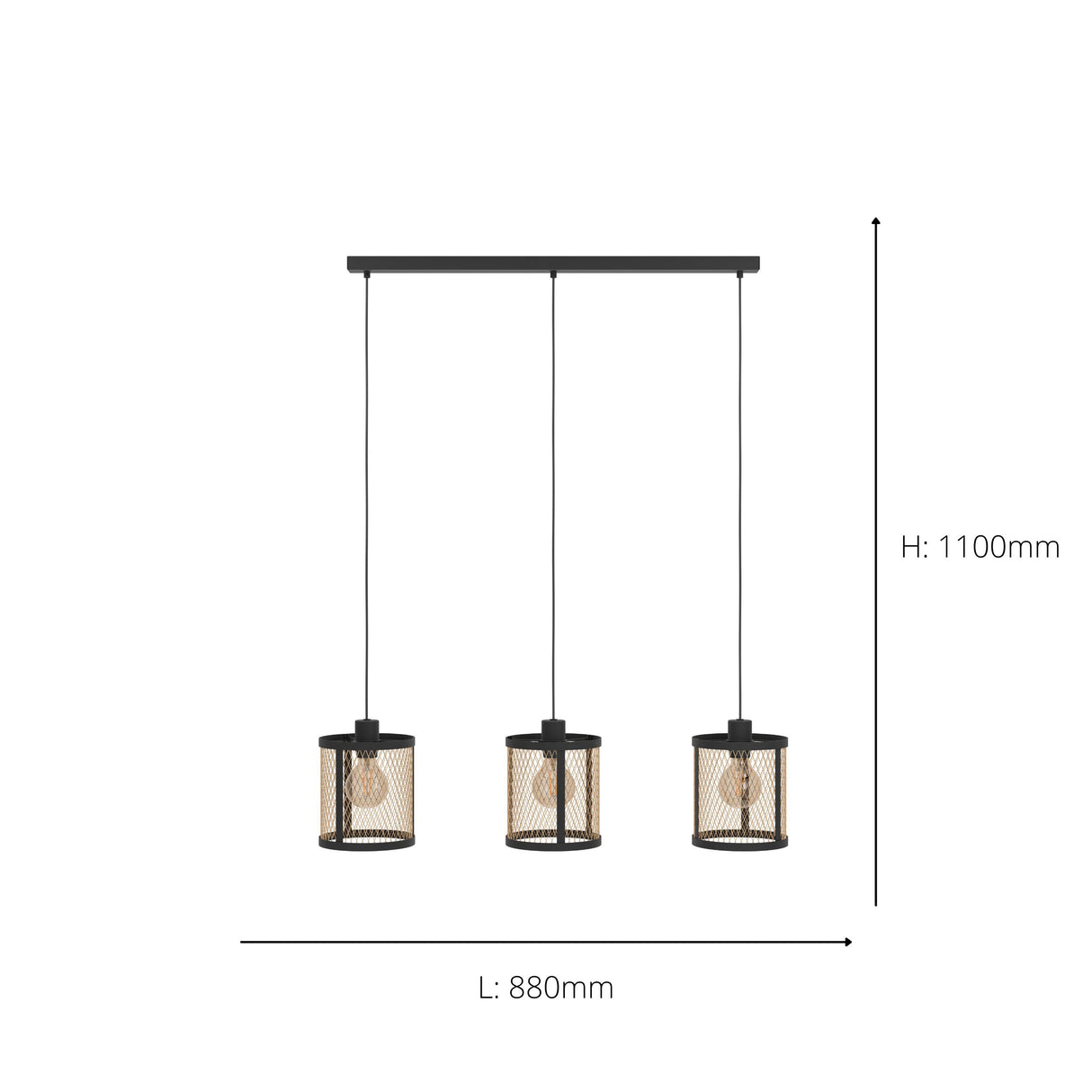 Eglo EU Dellow Steel Black & Brass Contemporary 3-Light Pendant