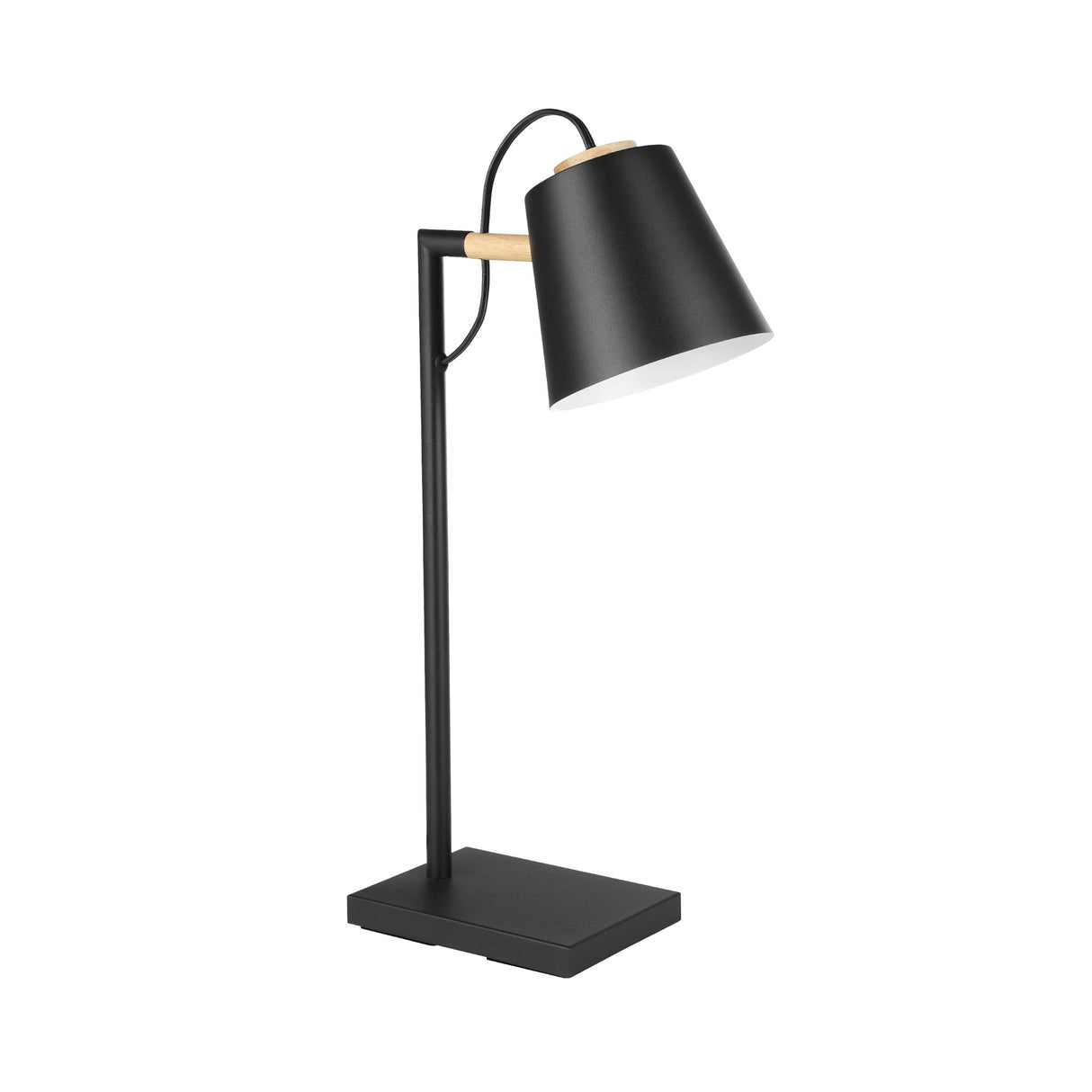 Eglo EU Lacey Table Lamp Black Steel with Wooden Accents & Inner Cream Shade E14