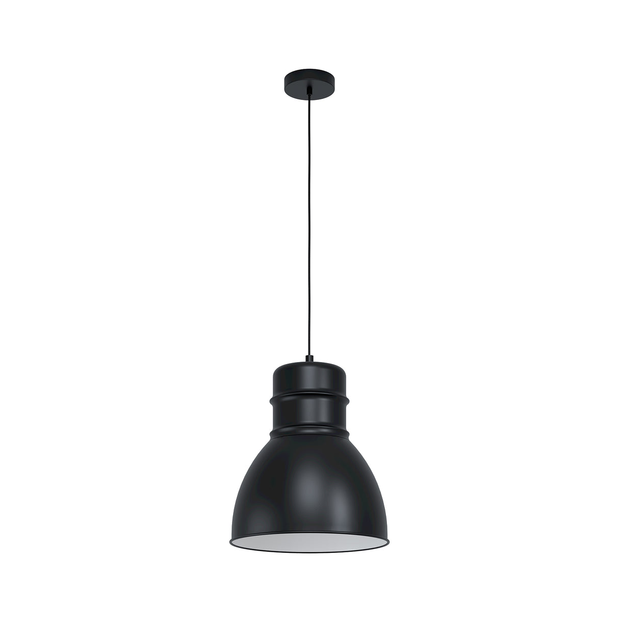 Eglo EU Ebury Pendant Light Black Steel & White Inner Vintage Domed Shade E27