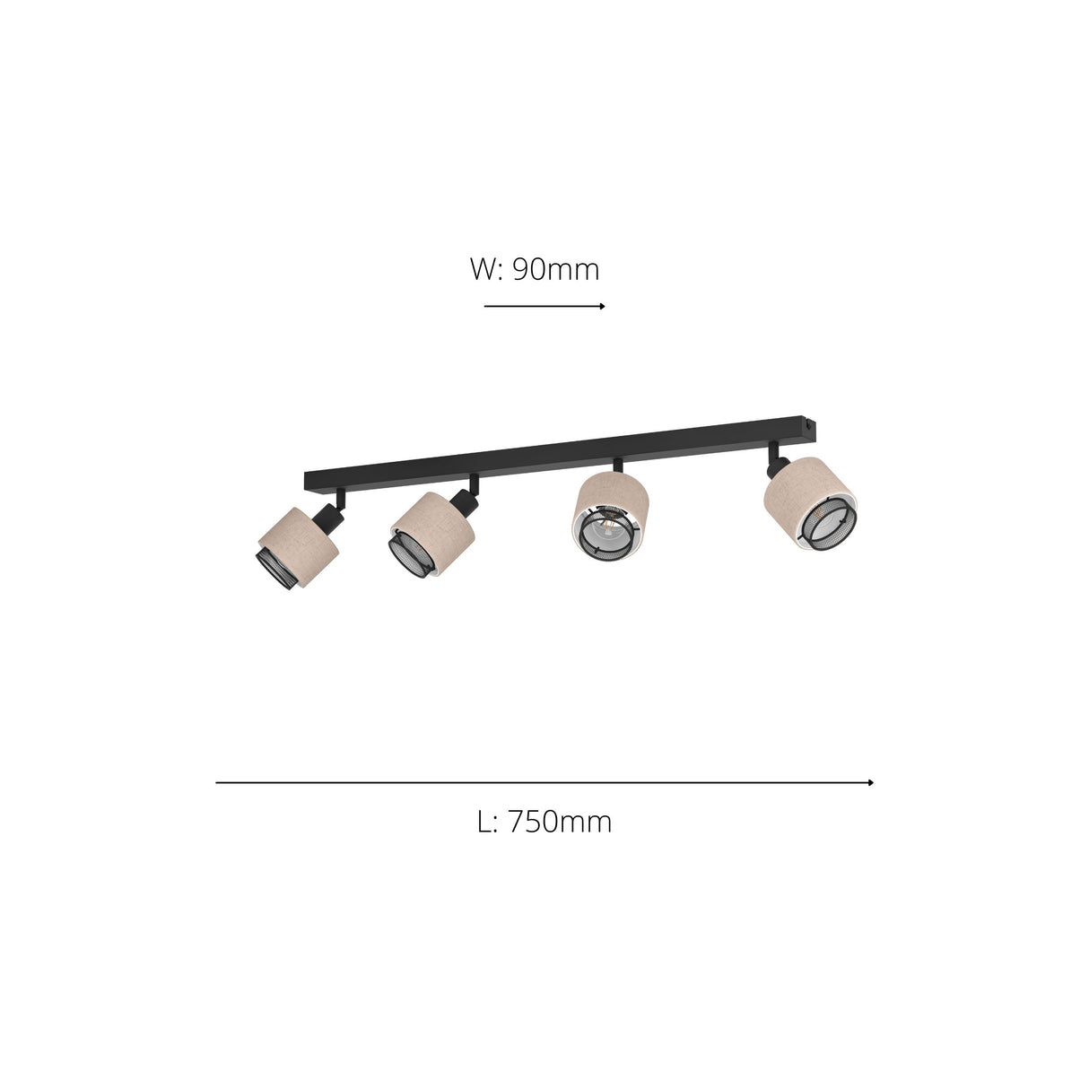Eglo EU Rosley Black Steel & Natural Linen Fabric Minimalist 4-Light Spotlight