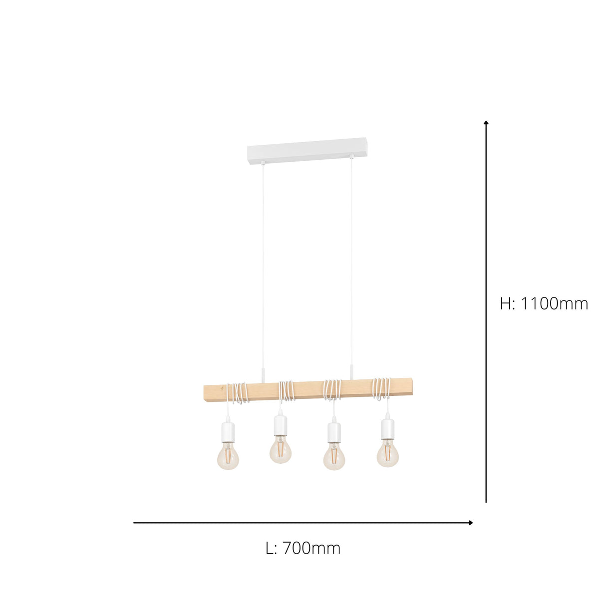 Eglo EU Townshend White/Natural Metal & Wood 4-Light Pendant - Industrial Style