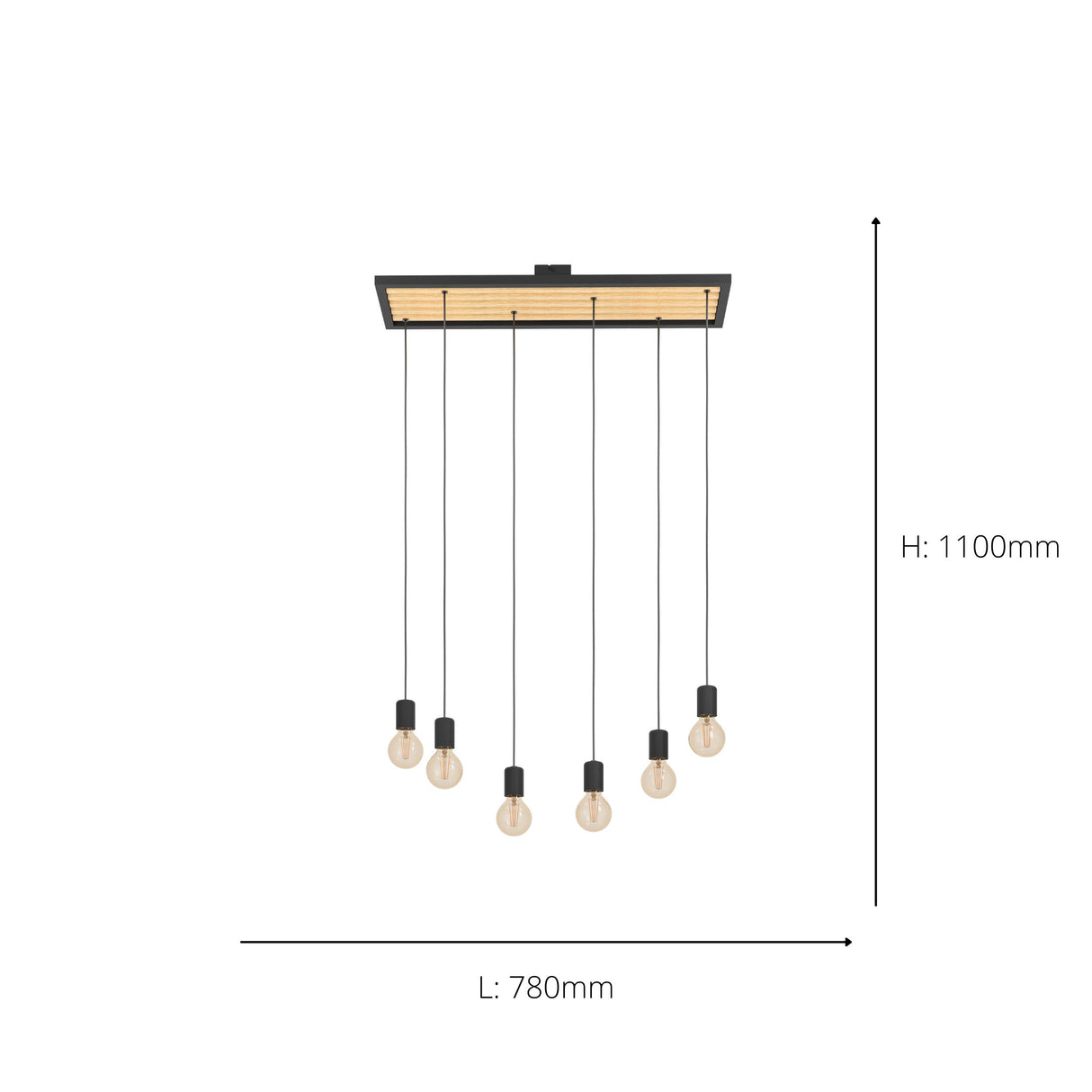 Eglo EU Consett 6 Set Pendant Light E27 Black and Wood