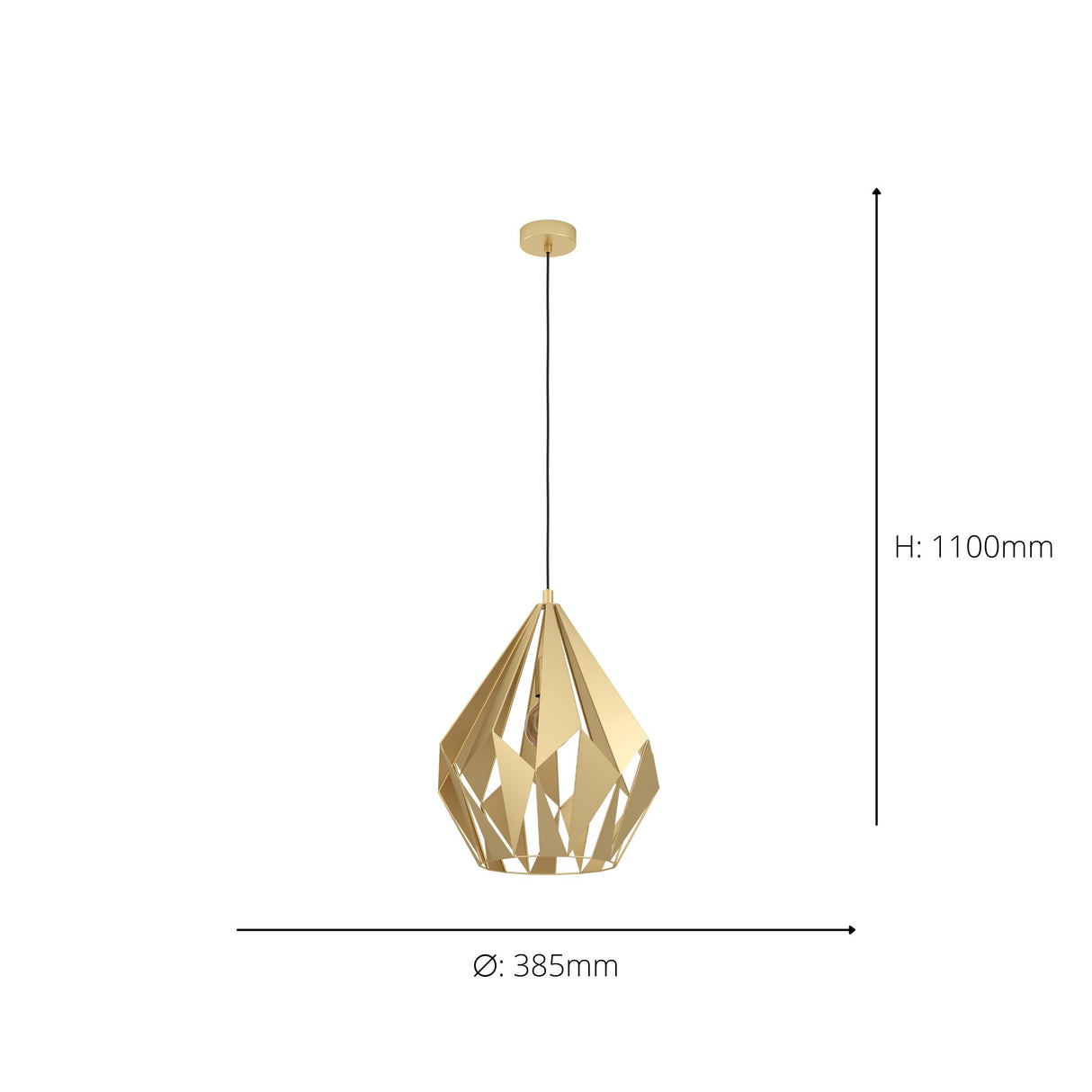 Eglo EU Carlton Single Pendant Light E27 Gold